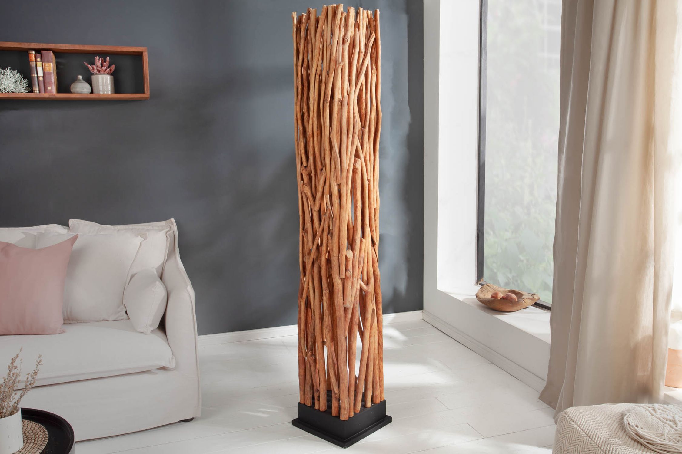 Stehleuchte Holz Schwarz Natur 173 cm GU10 gemütlich