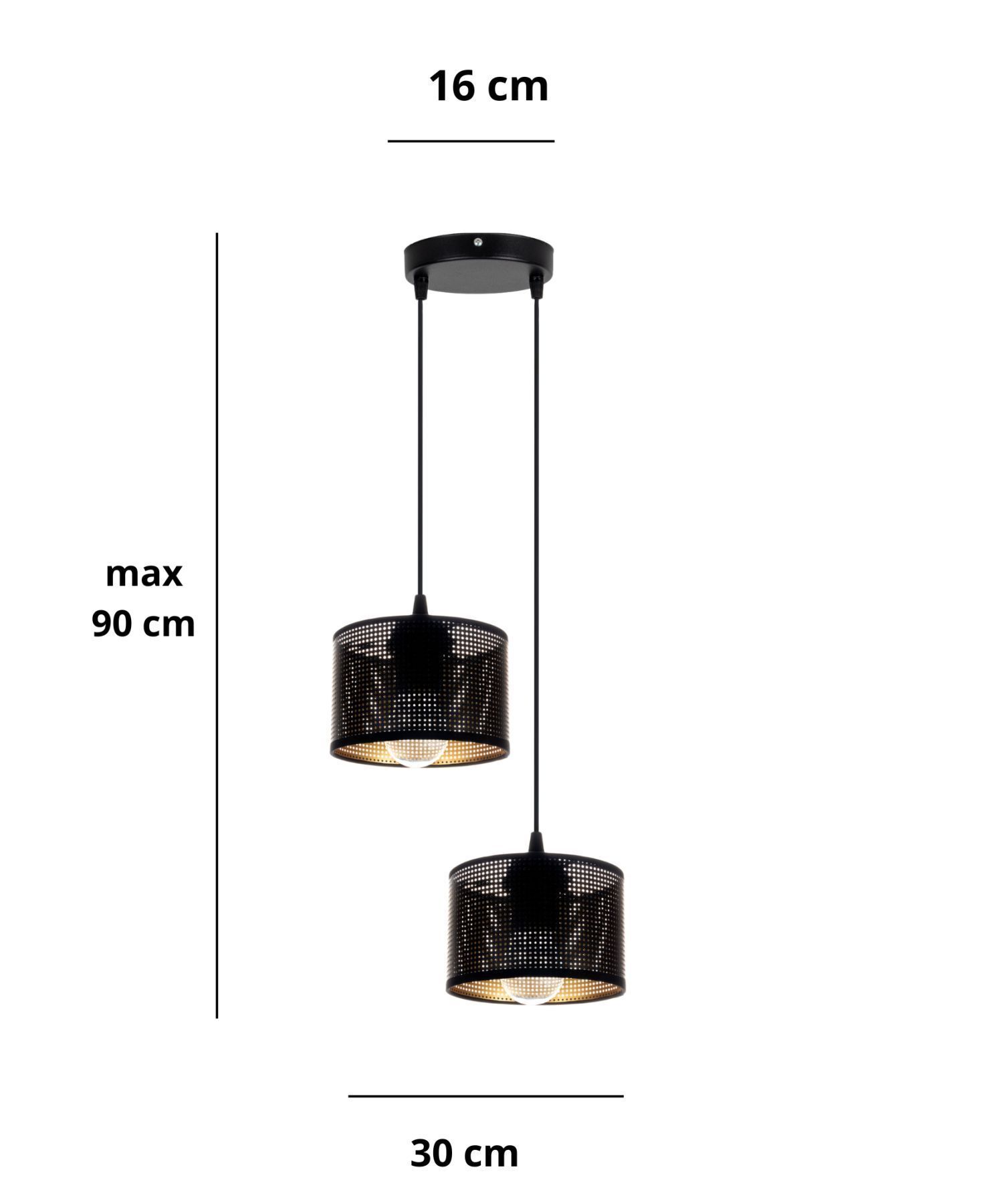 Hängelampe Metall Loft 2-flmg E27 B:30 cm Schwarz Gold Lampe, Deckenleuchte, Leuchte