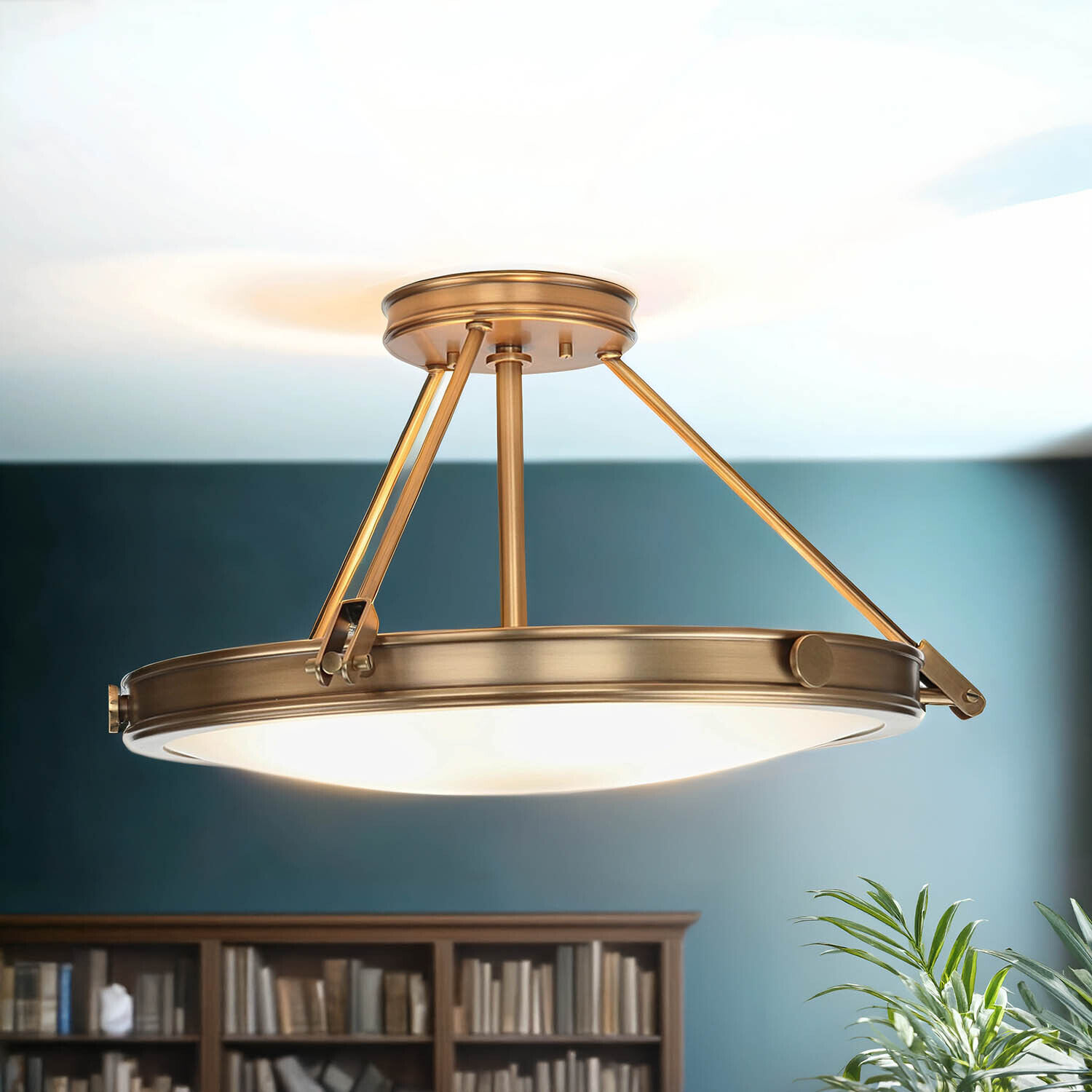 Licht-Erlebnisse Deckenleuchte Jugendstil Rund – Vintage Lampe Mit Messing-Optik, 43 Cm