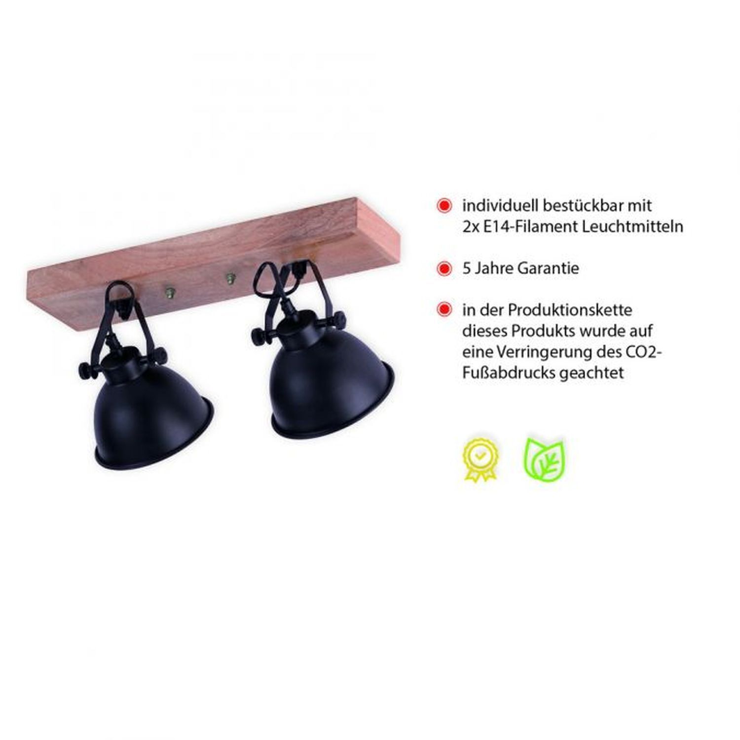 Flexibler Deckenspot Holz Metall E14 Schwarz Industrial