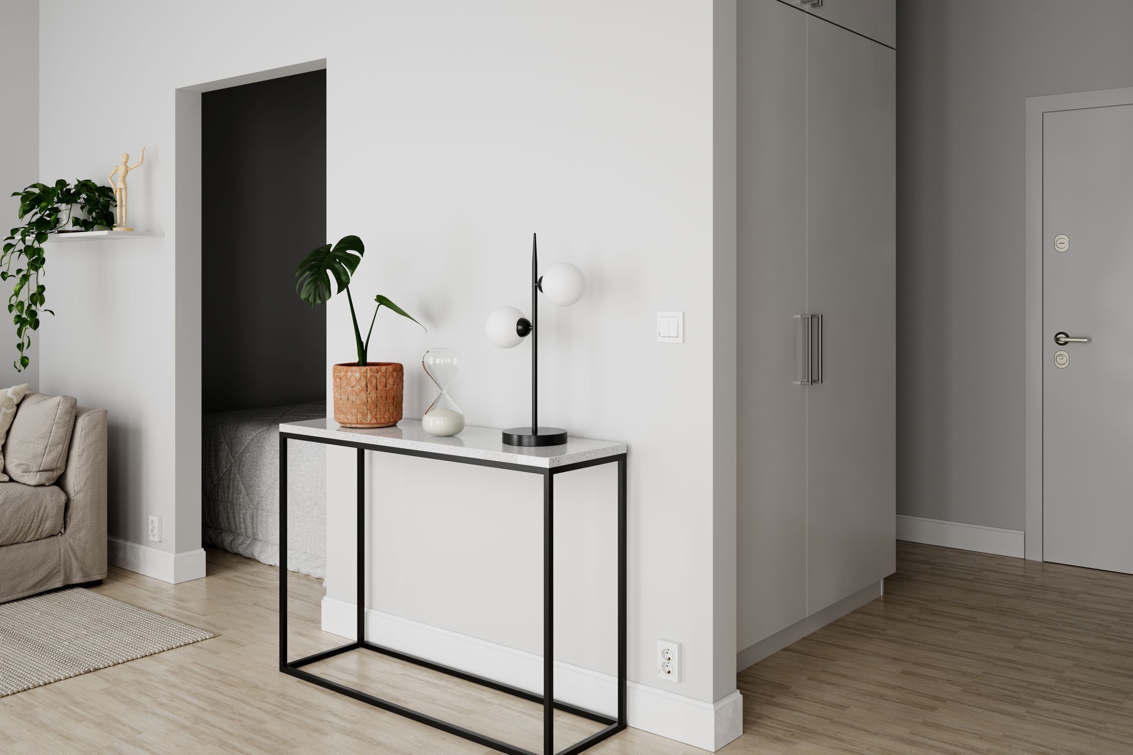 Tischleuchte Metall Glas 55 cm hoch Schwarz Weiß Ecke, Innenarchitektur, Pflanze, Tabelle, Fußboden