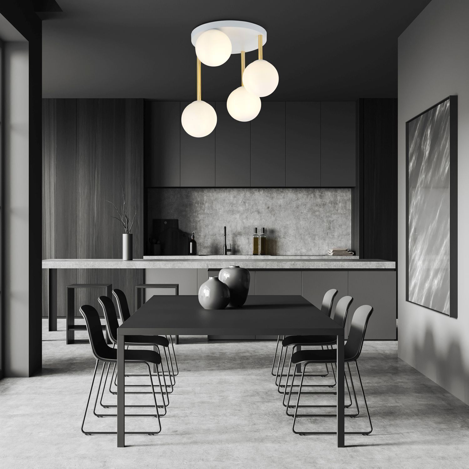 Deckenlampe Kugel Schirme Glas Metall E14 Weiß Gold Speisesaal, Esstisch, Tisch, Innenarchitektur, Beleuchtung