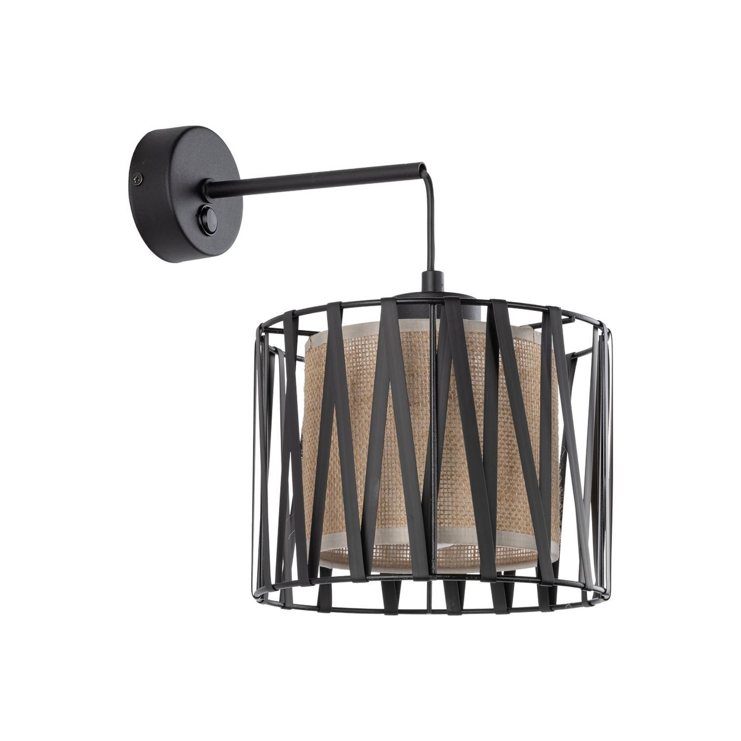 Wandlampe E27 Metall Jute H: 35 cm in Schwarz Braun MINA