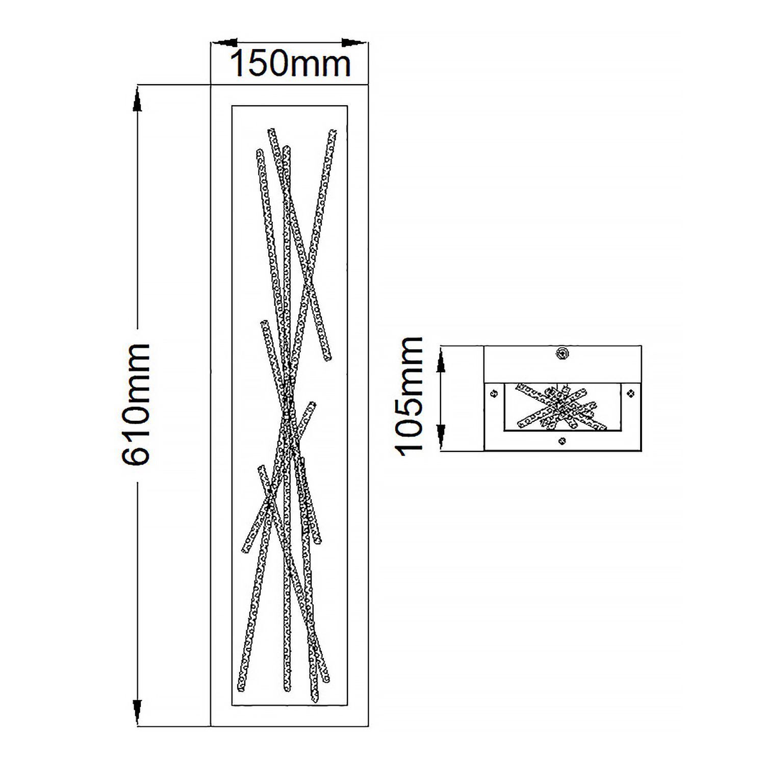 LED Wandlampe Metall H: 61 cm in Schwarz Gold eckig