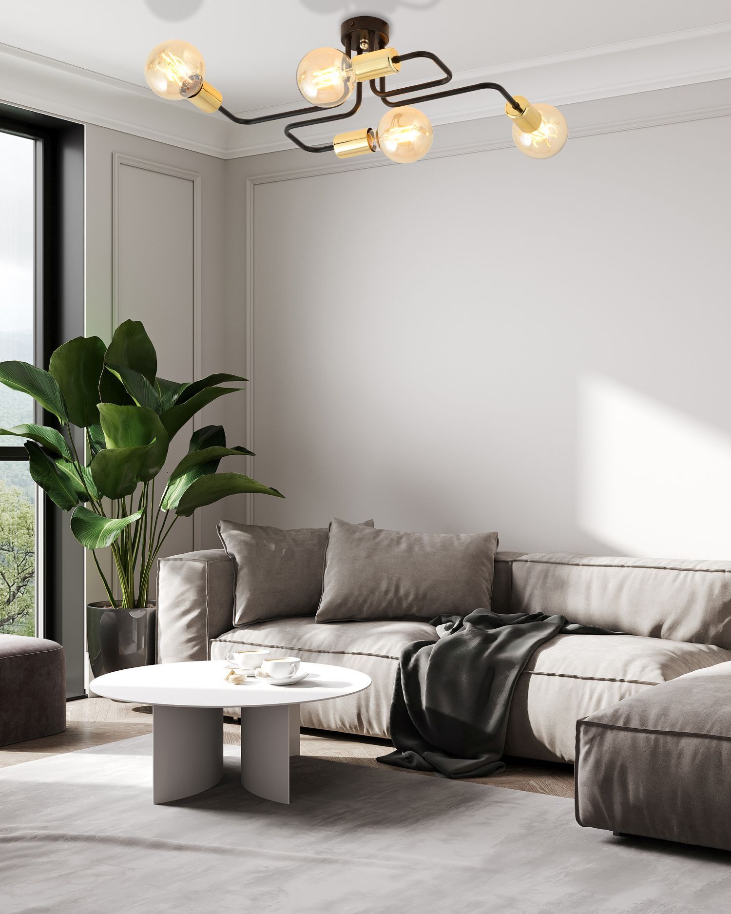 Deckenlampe Metall Schwarz Gold 4-flammig NIELS