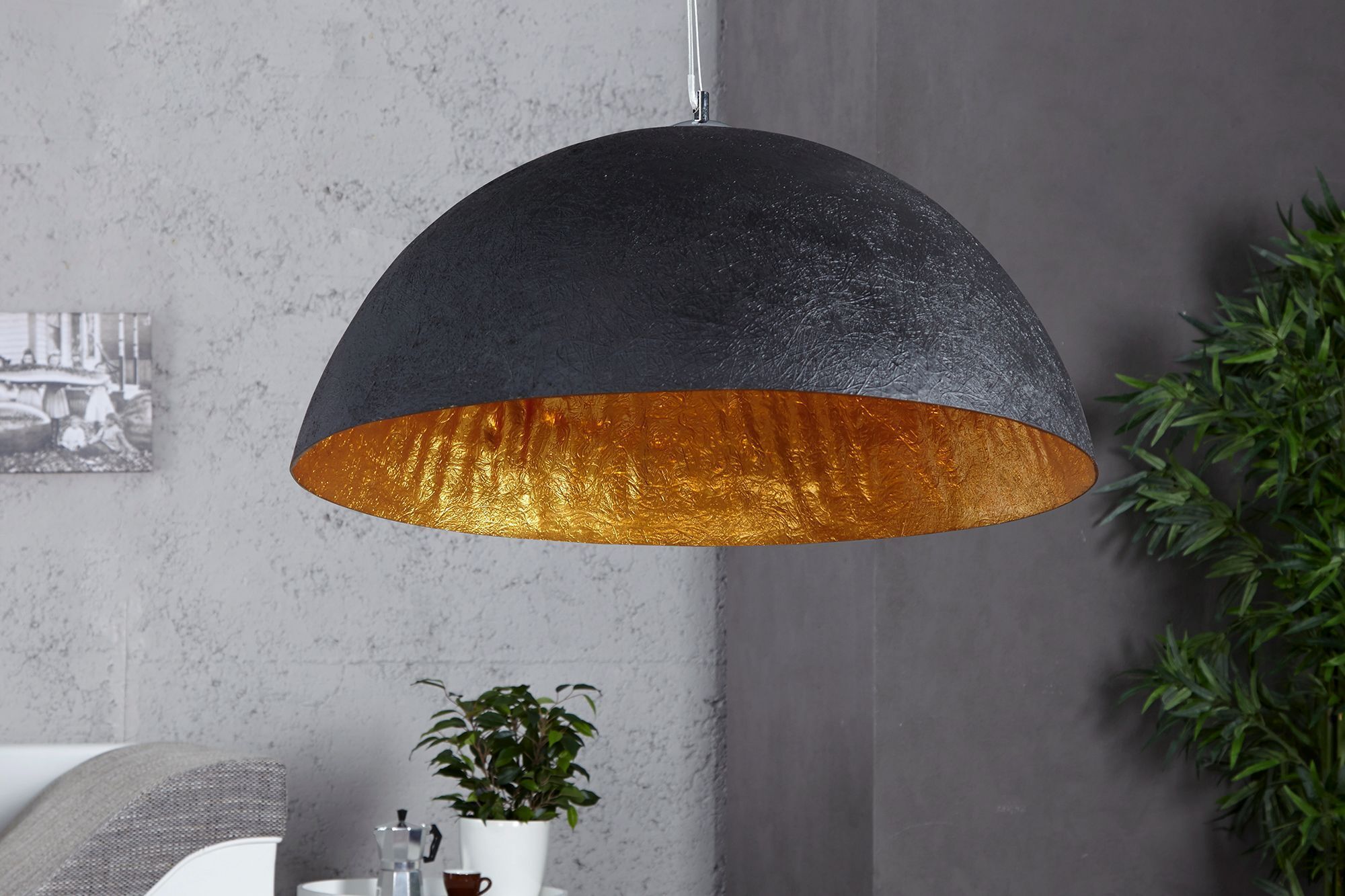 Pendelleuchte Ø50cm rund Modern Design Gold schwarz Lampe, Pflanze