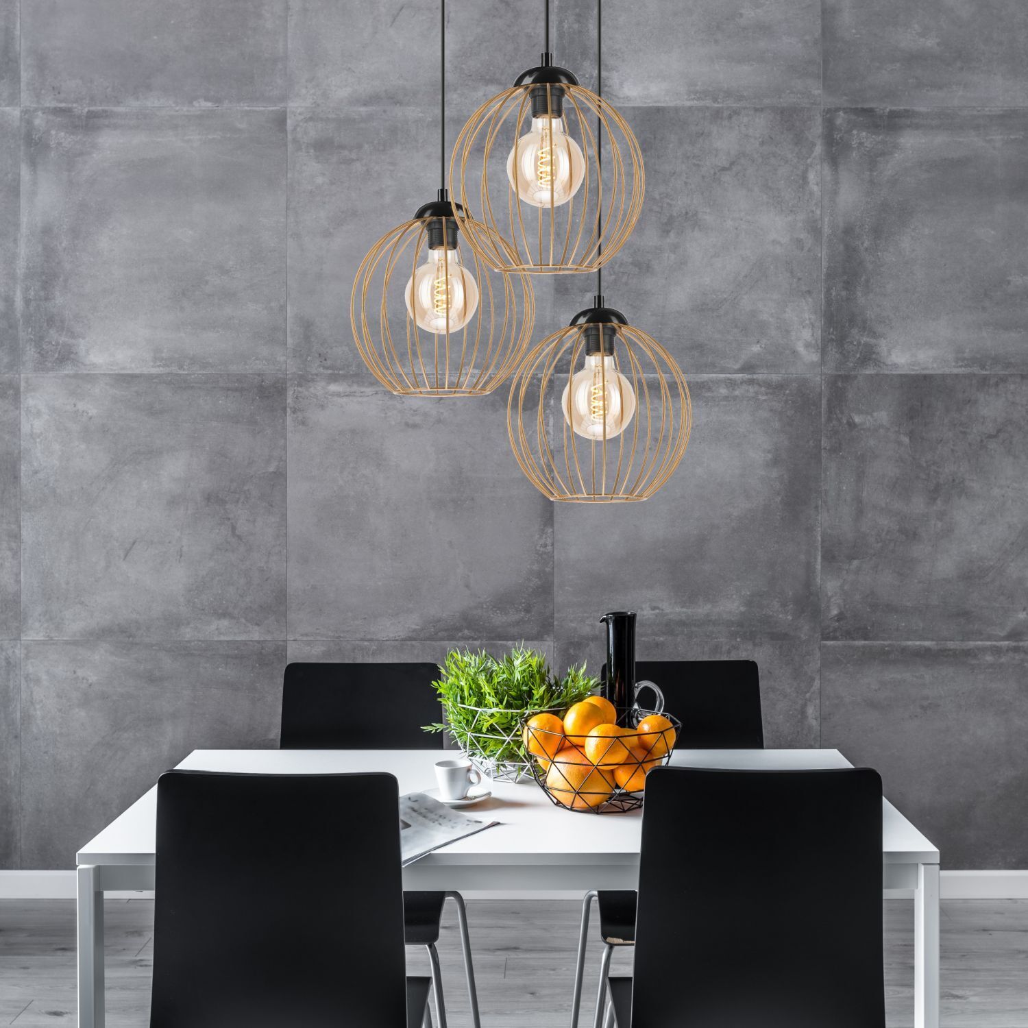 Hängelampe Schwarz Braungold Ø 50 cm Metall cm verstellbar Esszimmer, Esstisch, Tisch, Innenarchitektur, Tischplatte