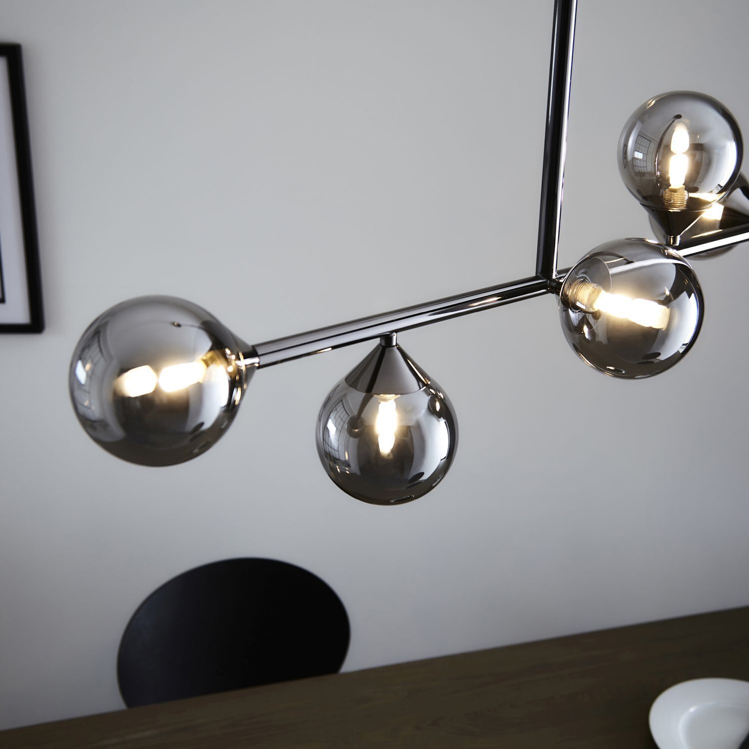 Deckenlampe Rauchglas Metall 90 cm lang H: max. 117 cm G9