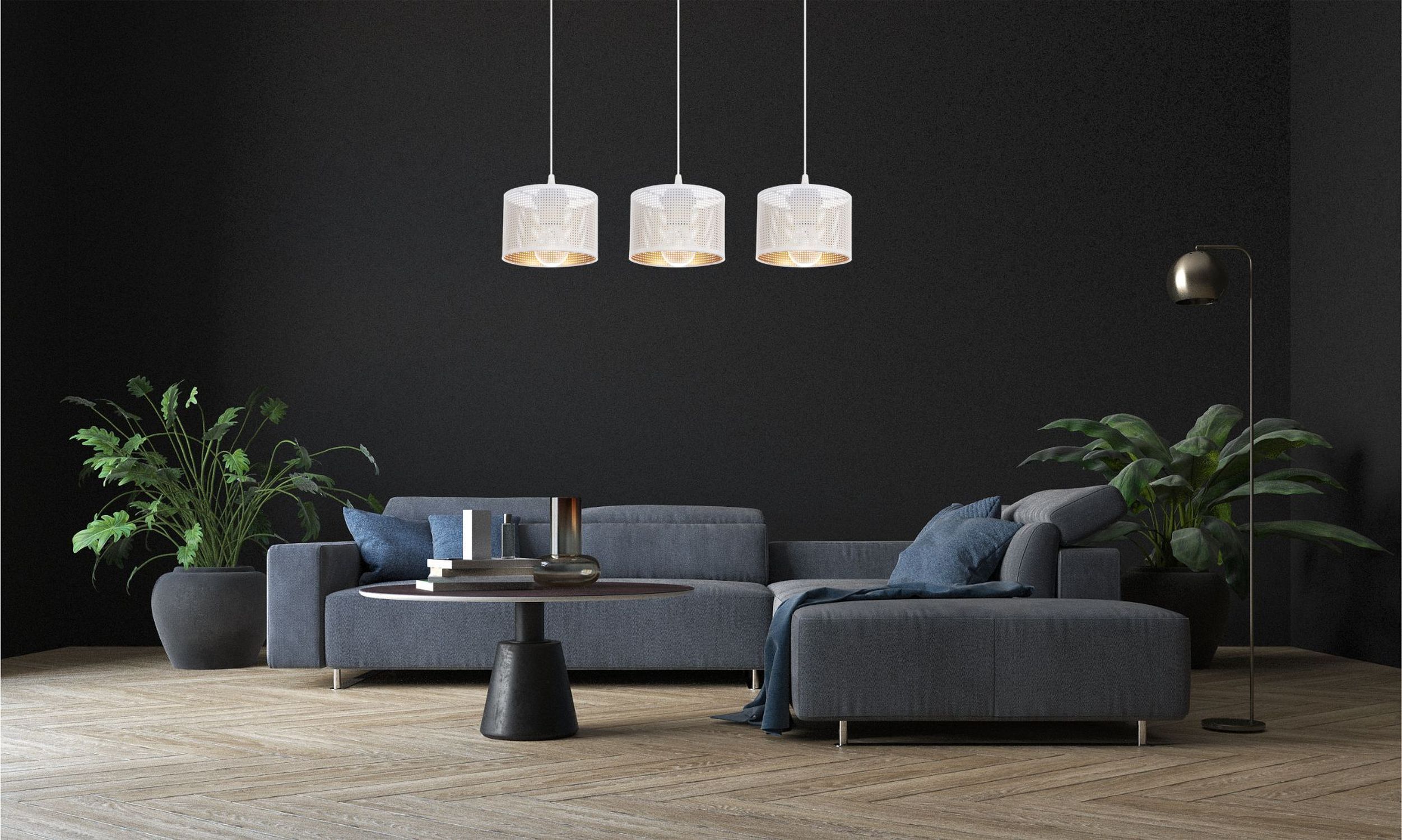 Hängelampe Metall Weiß Gold E27 3-flammig 65 cm lang Pflanze, Lampe, Mobiliar, Wohnzimmer, Dekoration Ihres Zuhauses