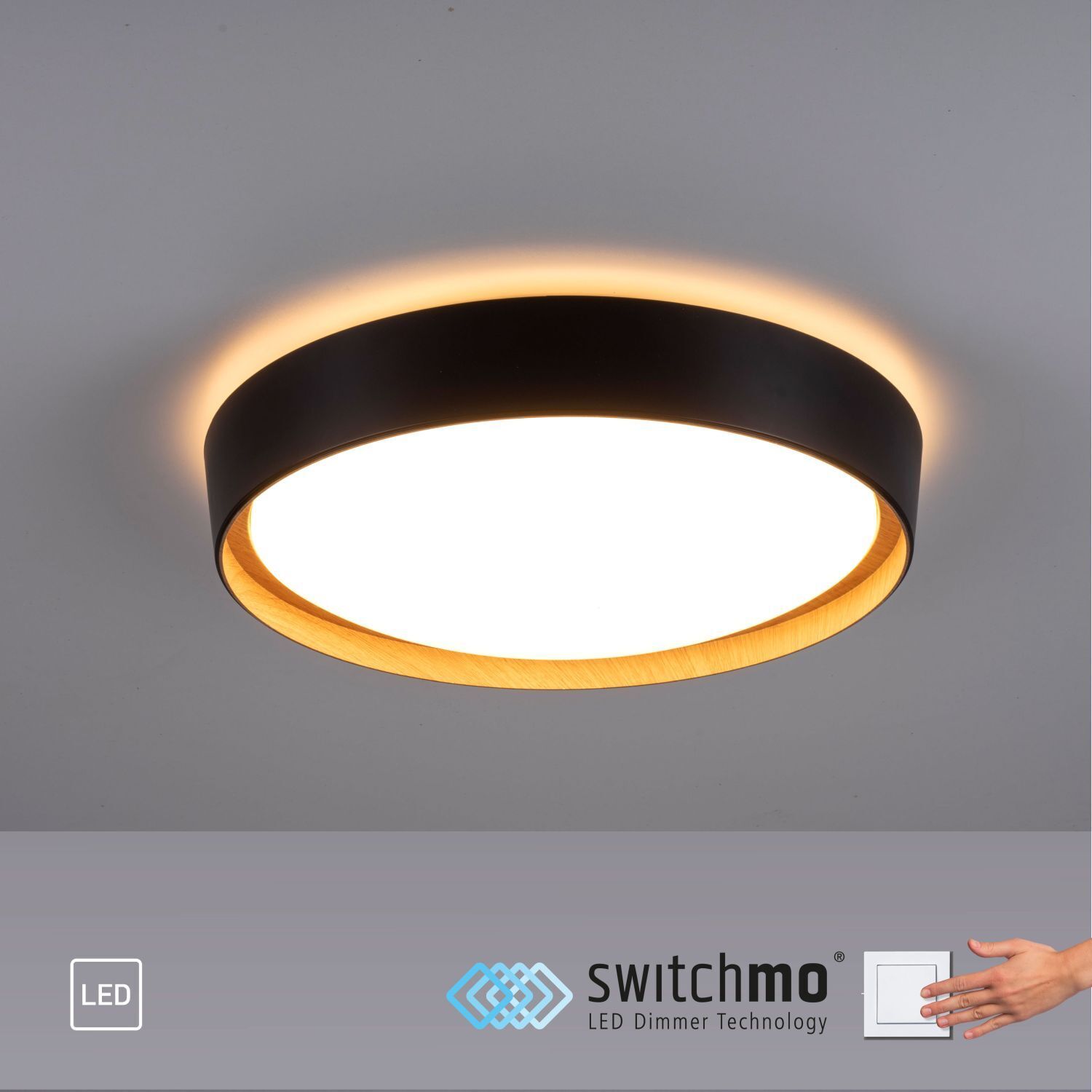 LED Deckenleuchte Schwarz Natur Ø40 cm 3400 lm dimmbar