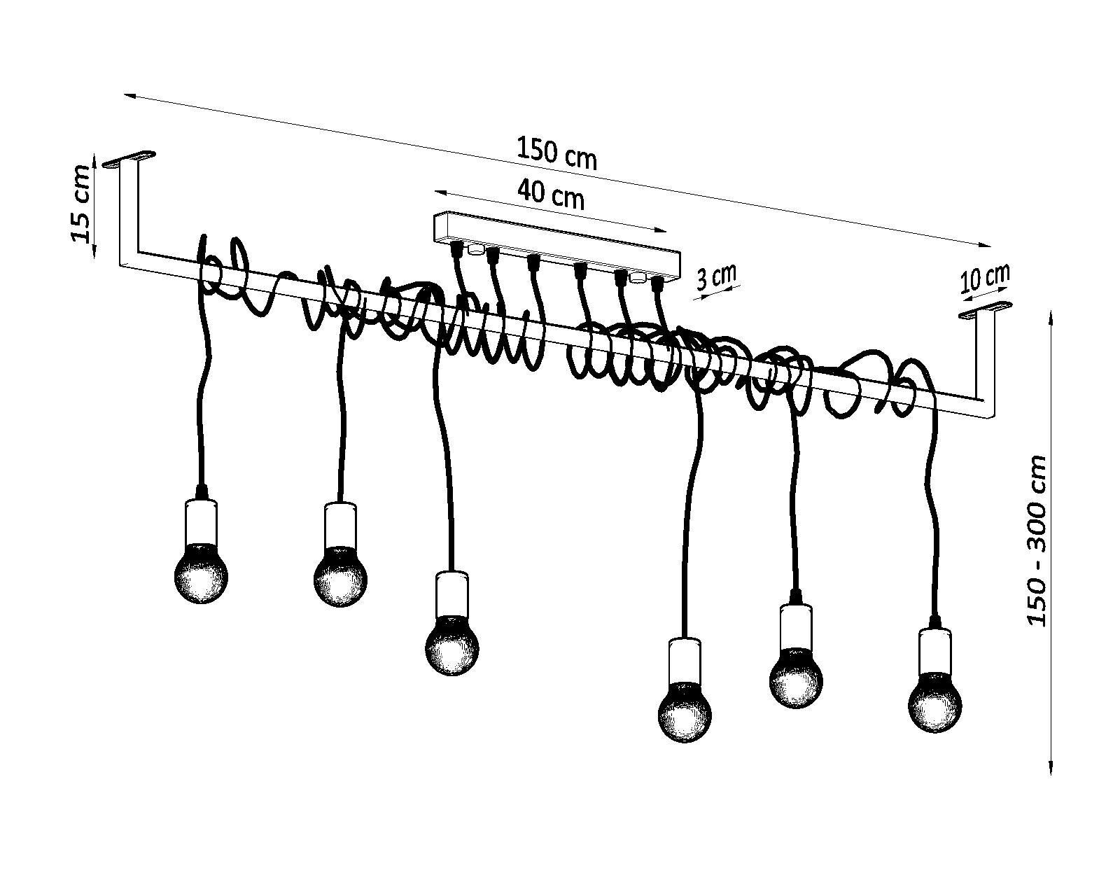Hängelampe groß 150 cm 6 Pendel verstellbar Schwarz E27