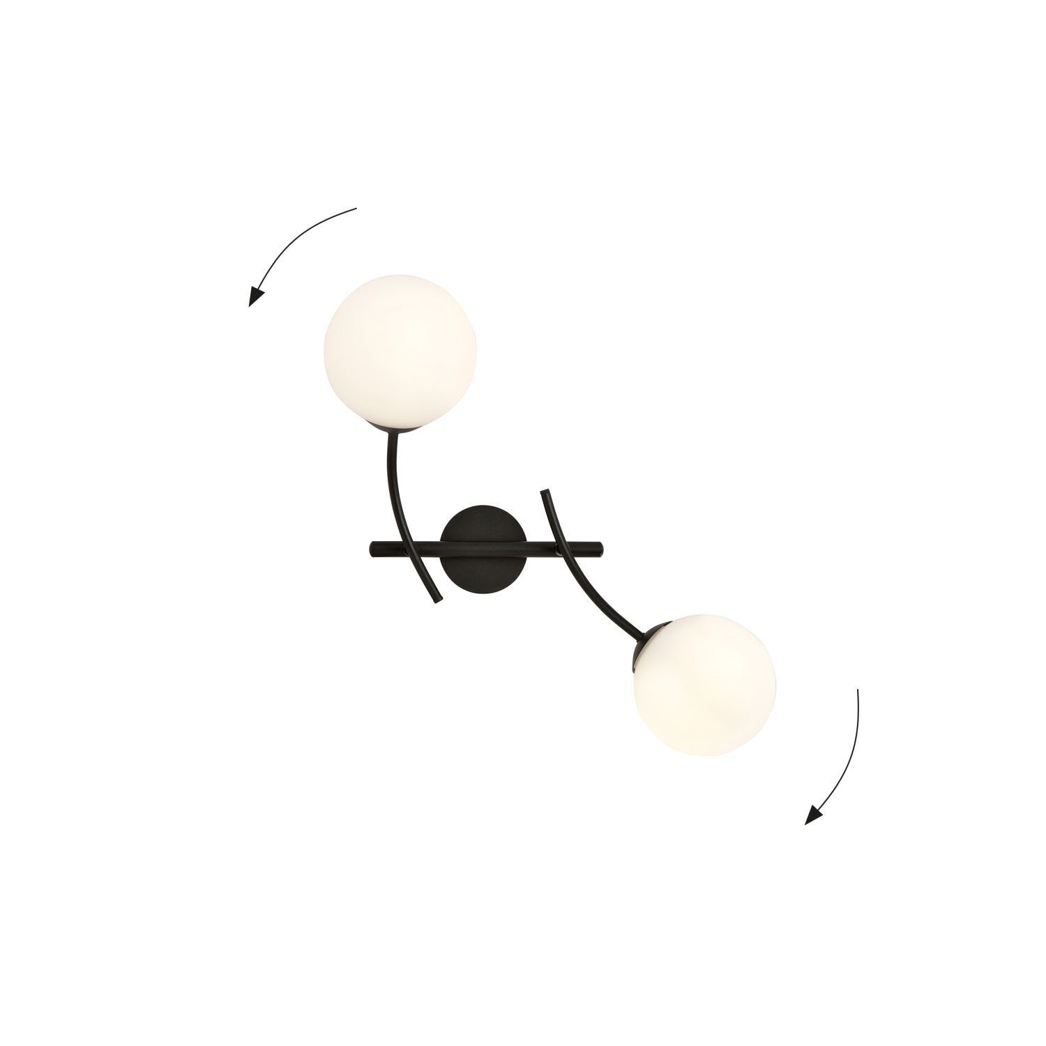 Wandlampe Glas Metall B: 35cm verstellbar Schwarz Weiß 2x E14