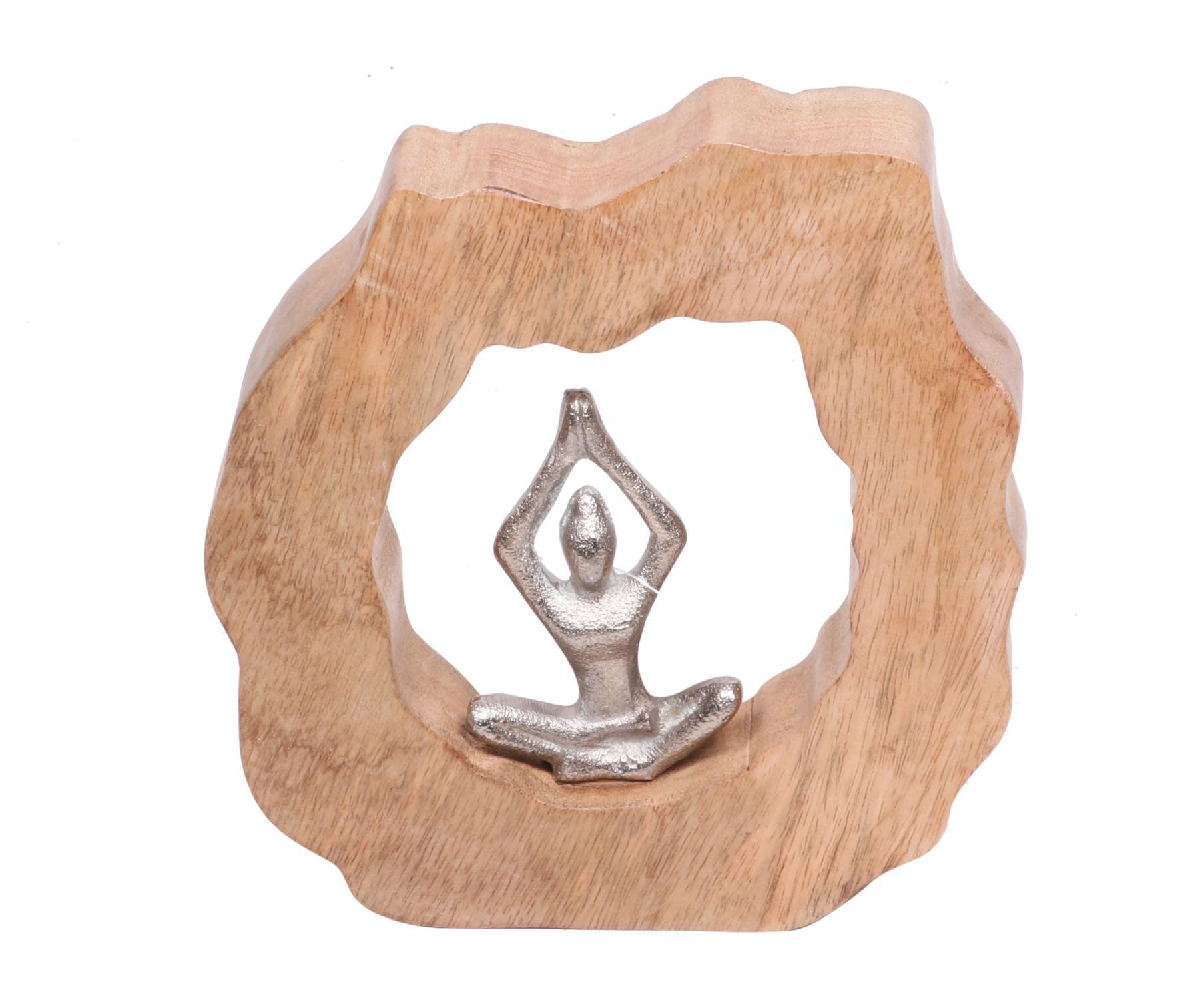 Deko Statue Holz Alu Yoga Figur H: 20 cm in Natur Silber