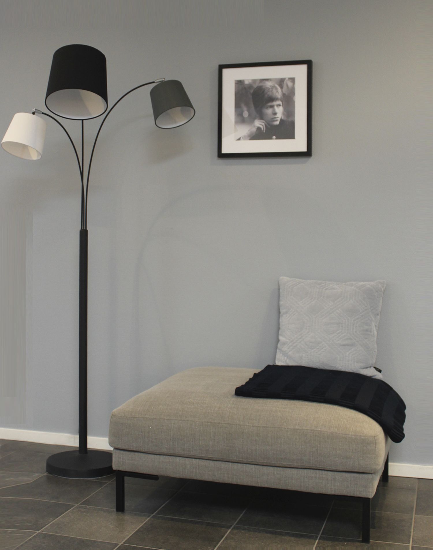 Stehleuchte gebogen 175 cm hoch Stoff Metall E14 verstellbar Lampe, Stehlampe