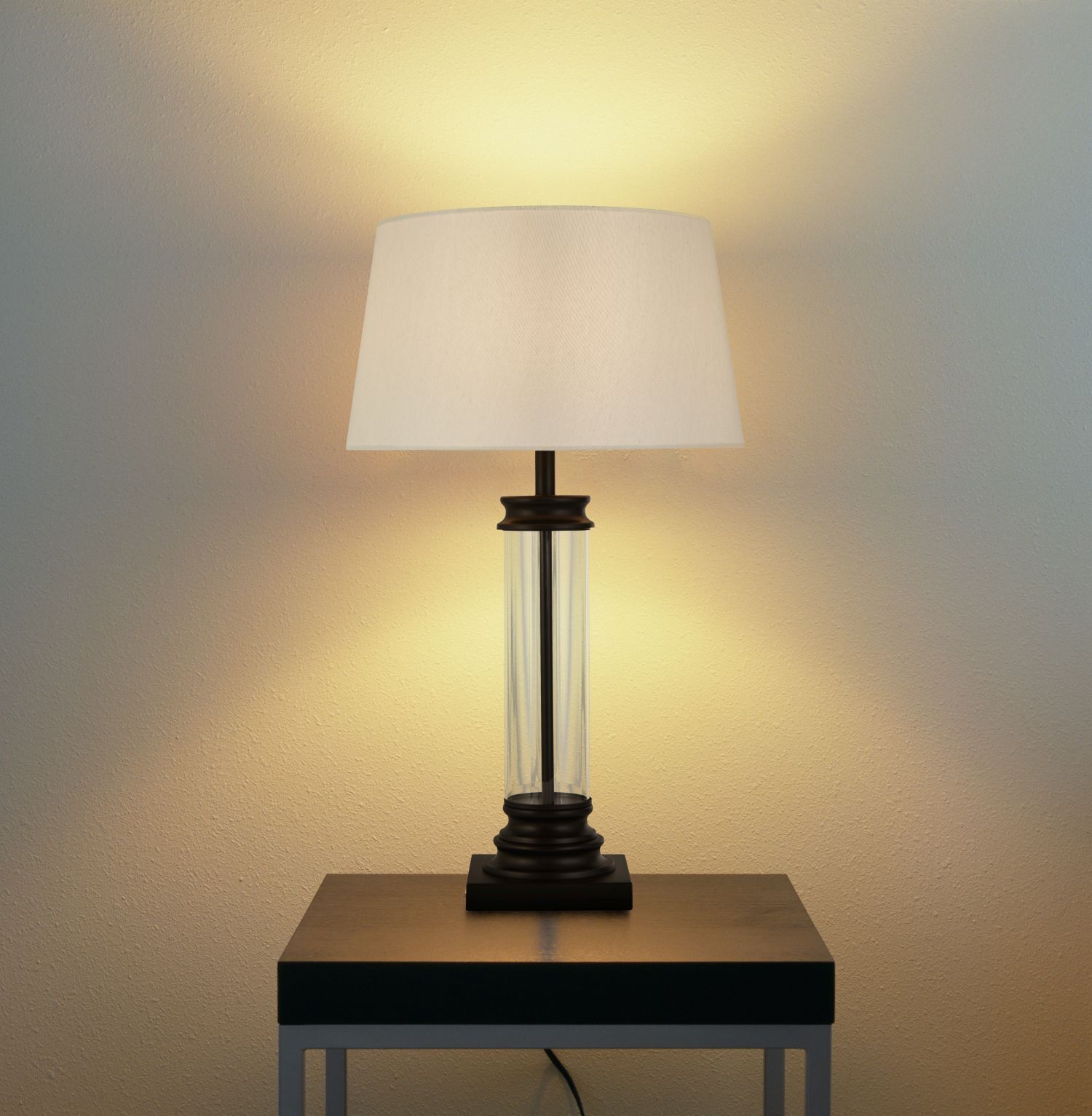 Tischleuchte 63 cm Schwarz Weiß E27 Stoff Glas