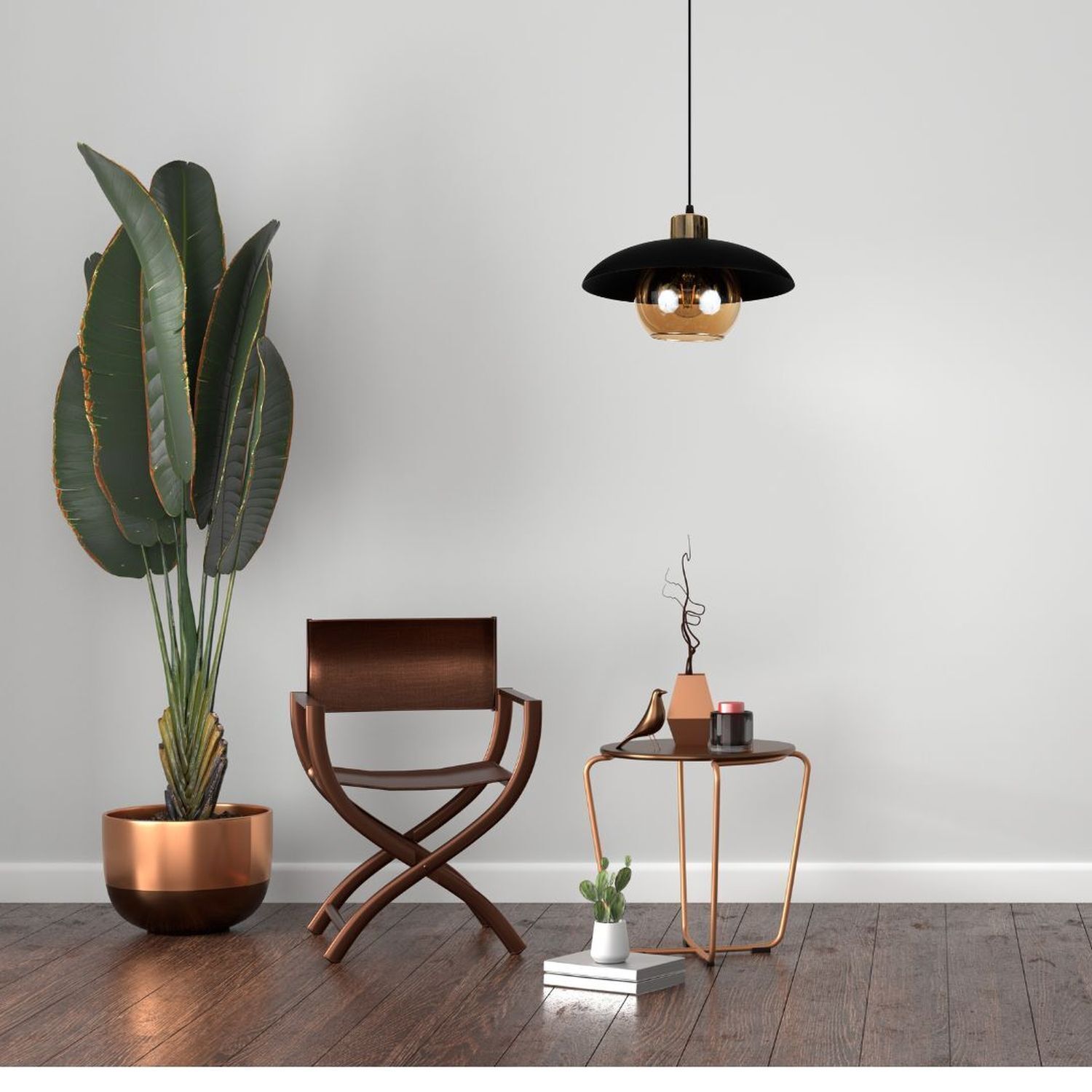 Hängelampe Glas in Honig Metall Schwarz Ø30 cm blendarm Lampe, Pflanze, Stuhl, Innenarchitektur, Pflanze im Topf