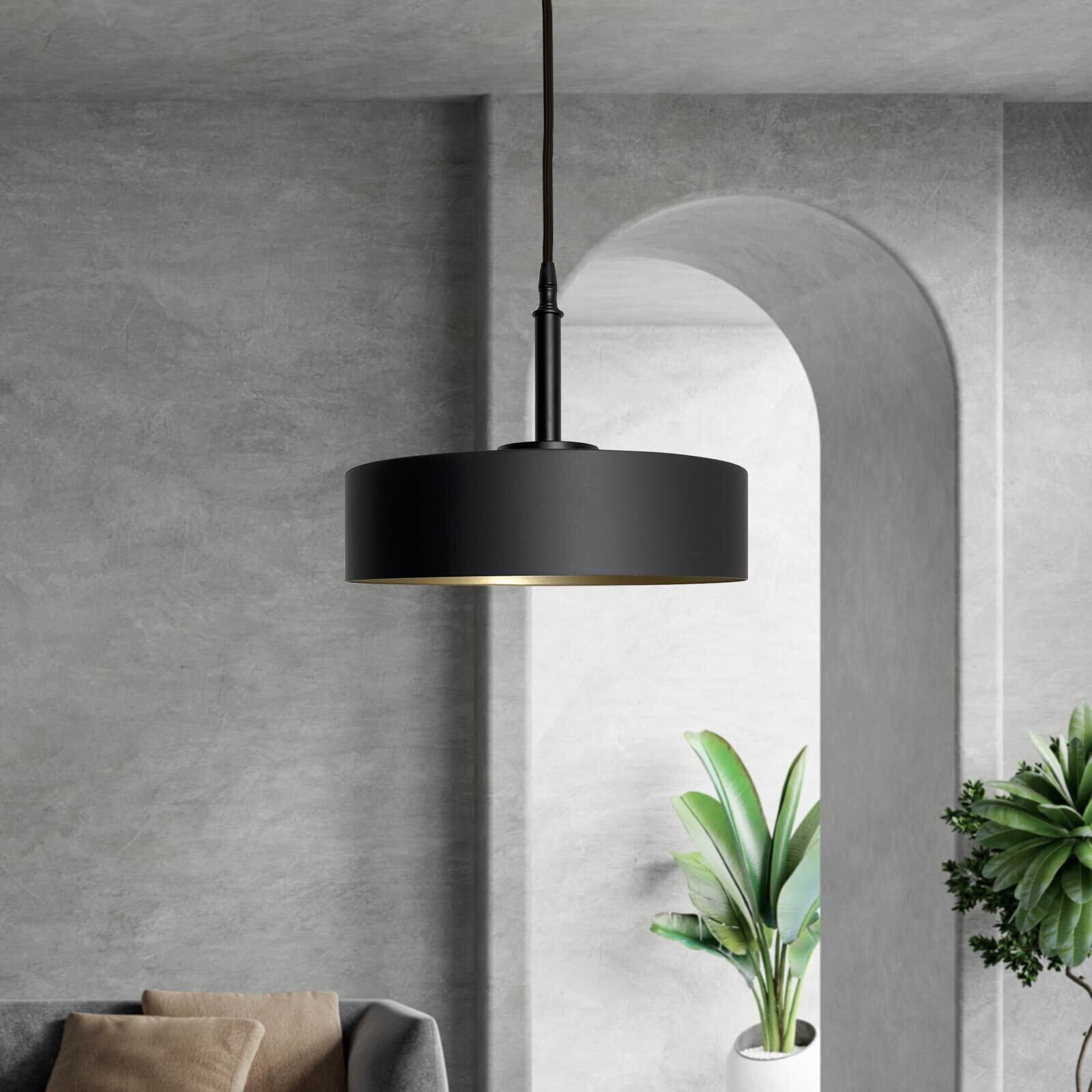 Pendelleuchte Schwarz Gold E27 Ø 30 cm Messing Eisen
