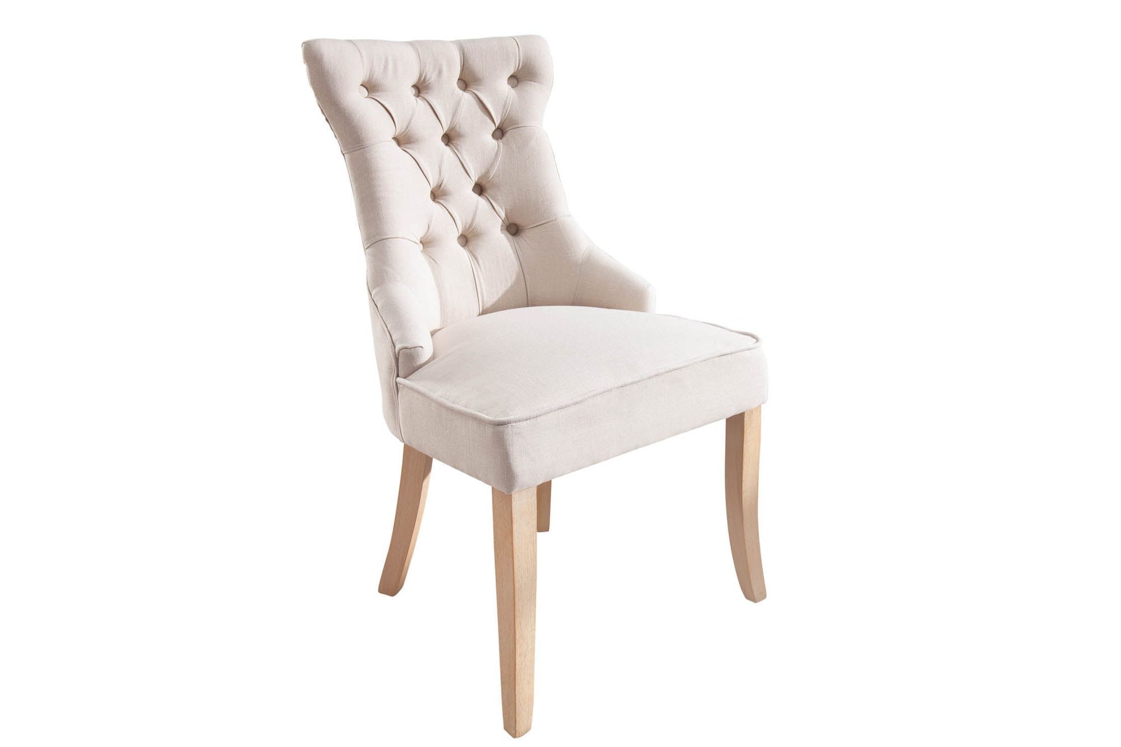 Esszimmerstuhl ohne Armlehne Beige Stoff Holz Chesterfield