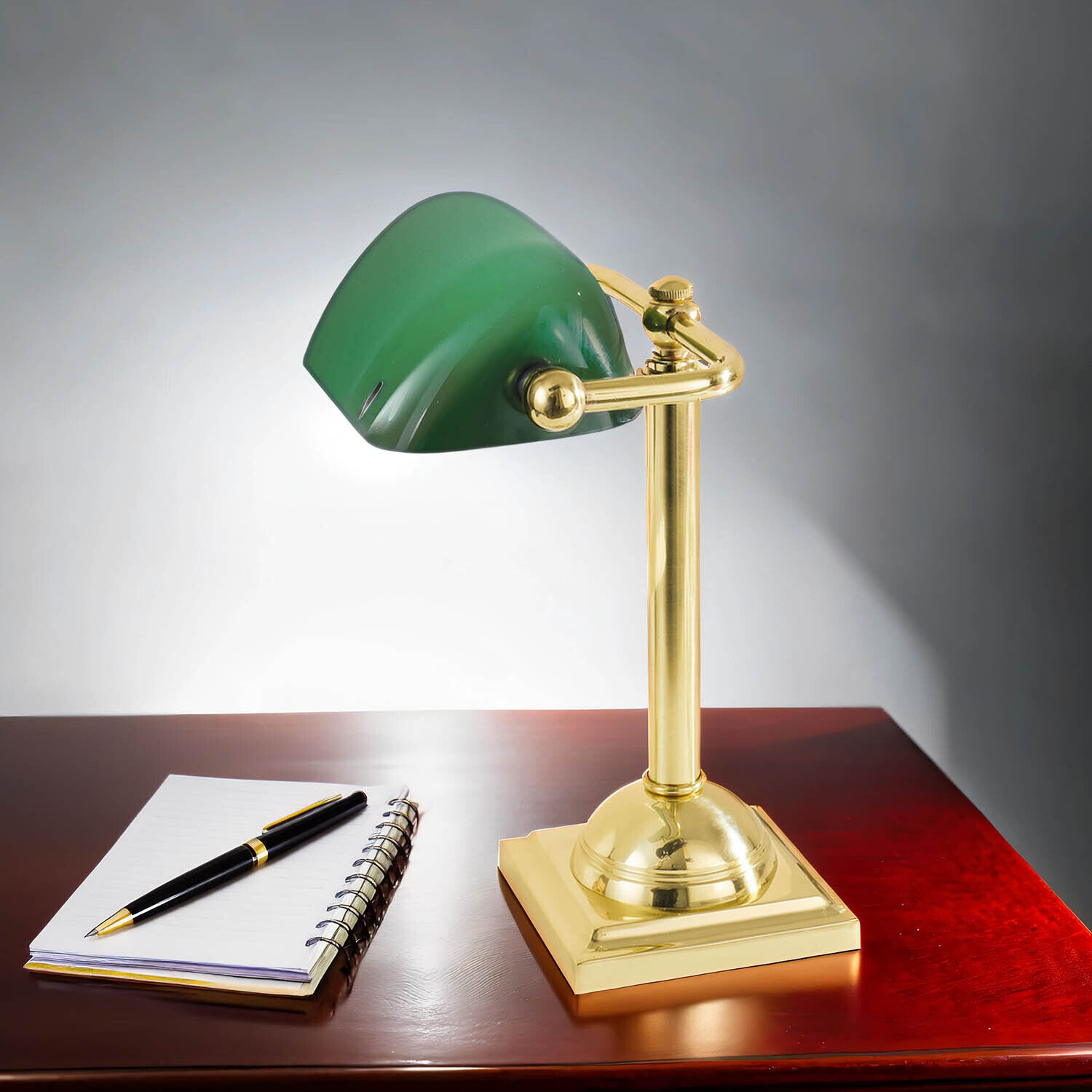 Bankerleuchte Gold 24K aus Echt-Messing Premium Lampe, Stift, Tischlampe, Lampenschirm