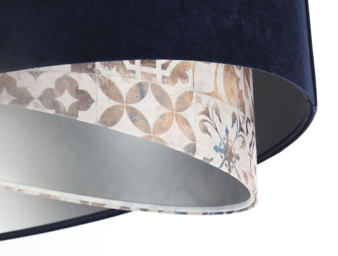 Hängeleuchte Stoff D: 50 cm Velours Optik Blau Beige Silber