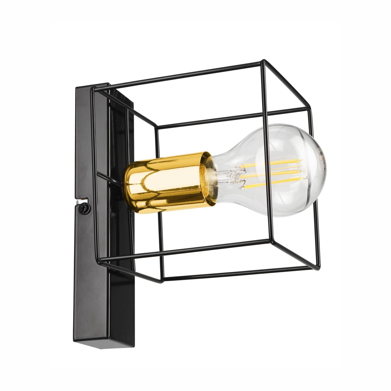 Wandleuchte Metall klein Schwarz Gold Würfel Draht für E27