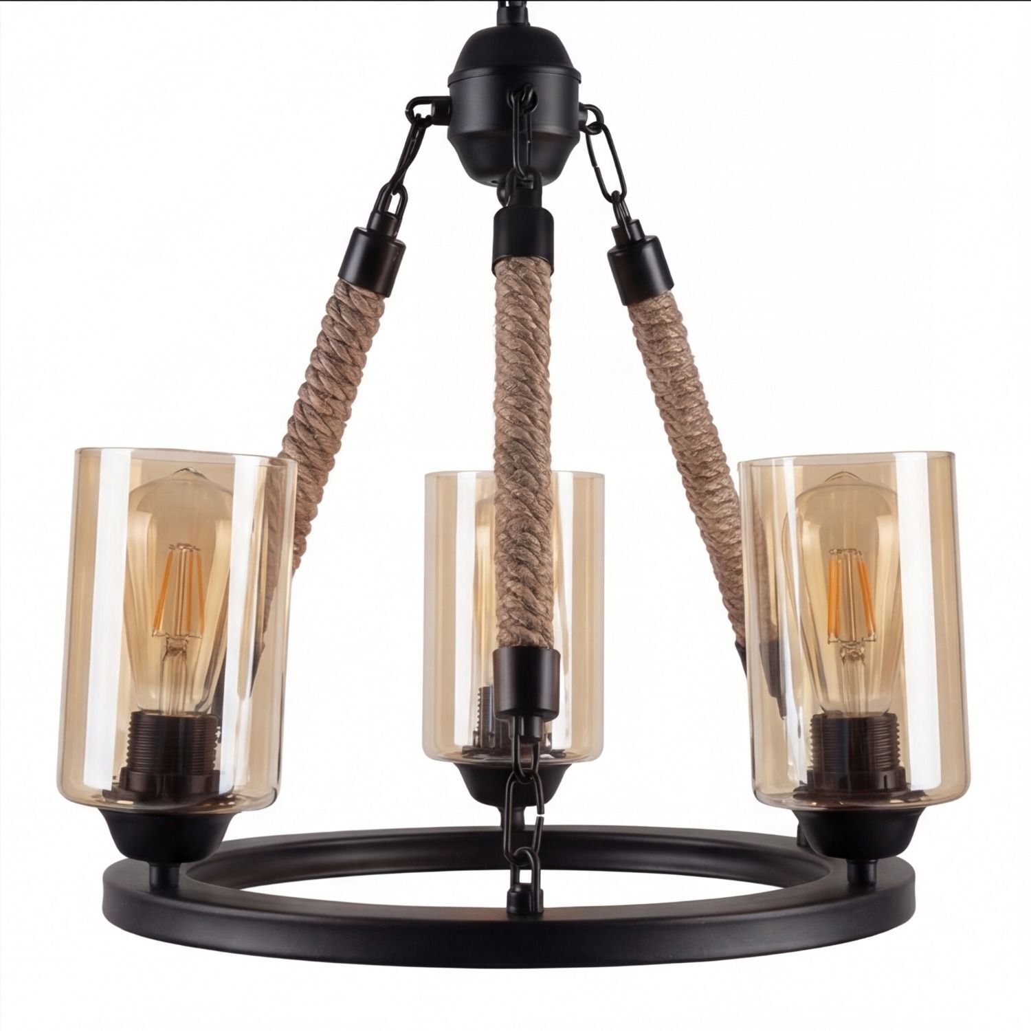 Kronleuchter, Hängelampe, Industrie-Lampe, Seilverspannung, Edison-Glühbirnen