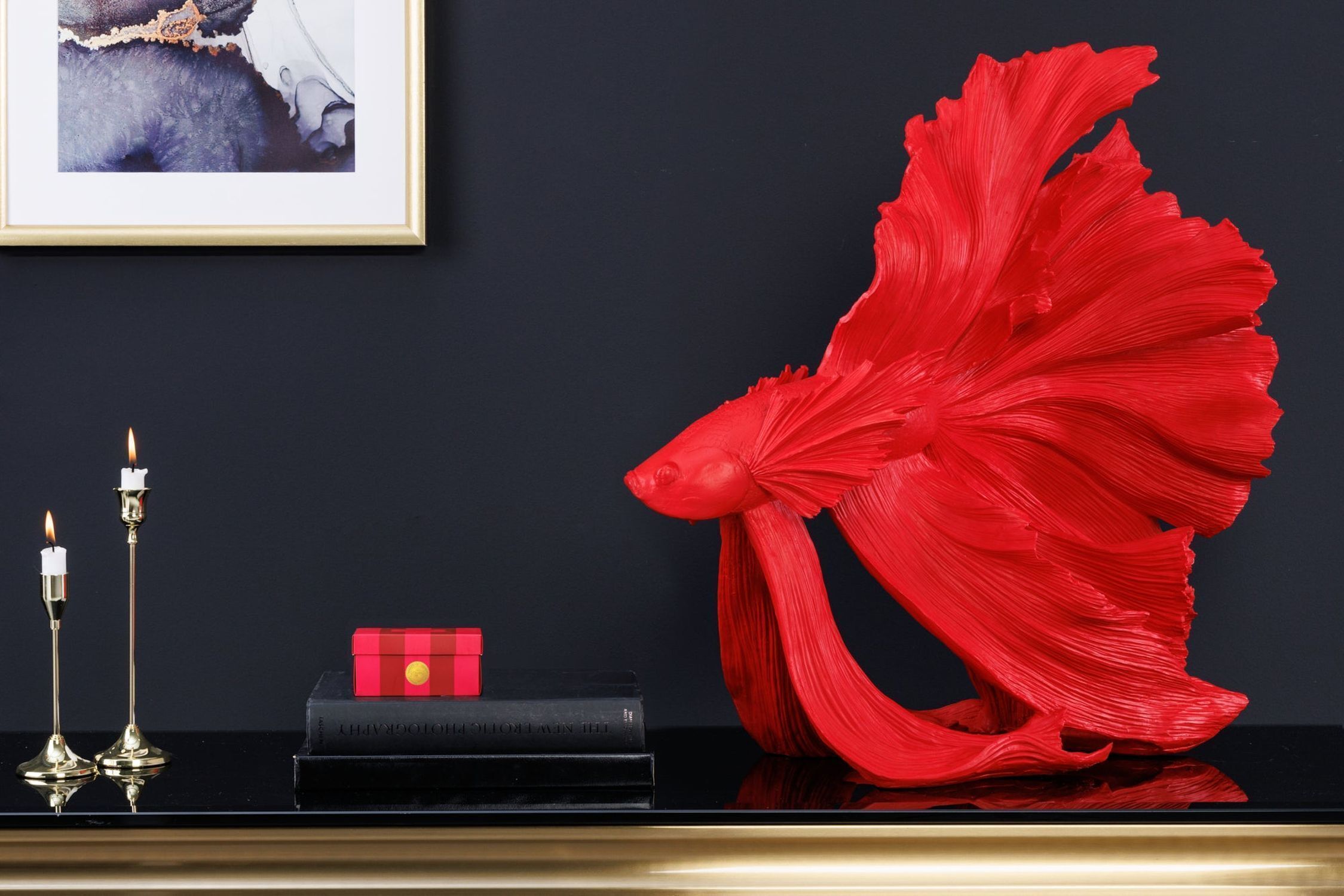 Dekostatue Kampffisch groß H: 56 cm Polyresin Rot