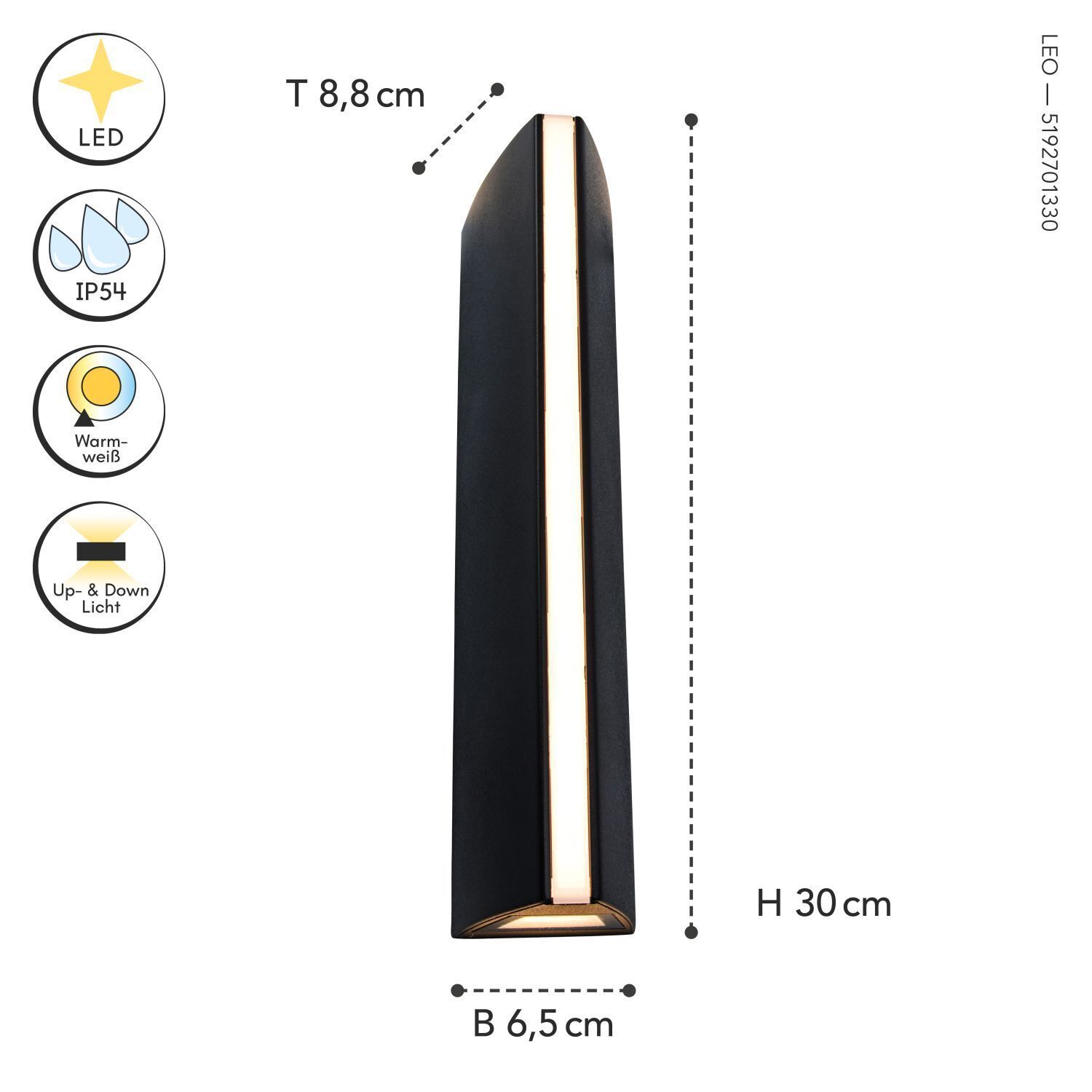 Schwarze Außenleuchte Modern E27 IP54 H:30 cm blendarm Meer, Wasser, Schwert, Meereswellen, Surfen