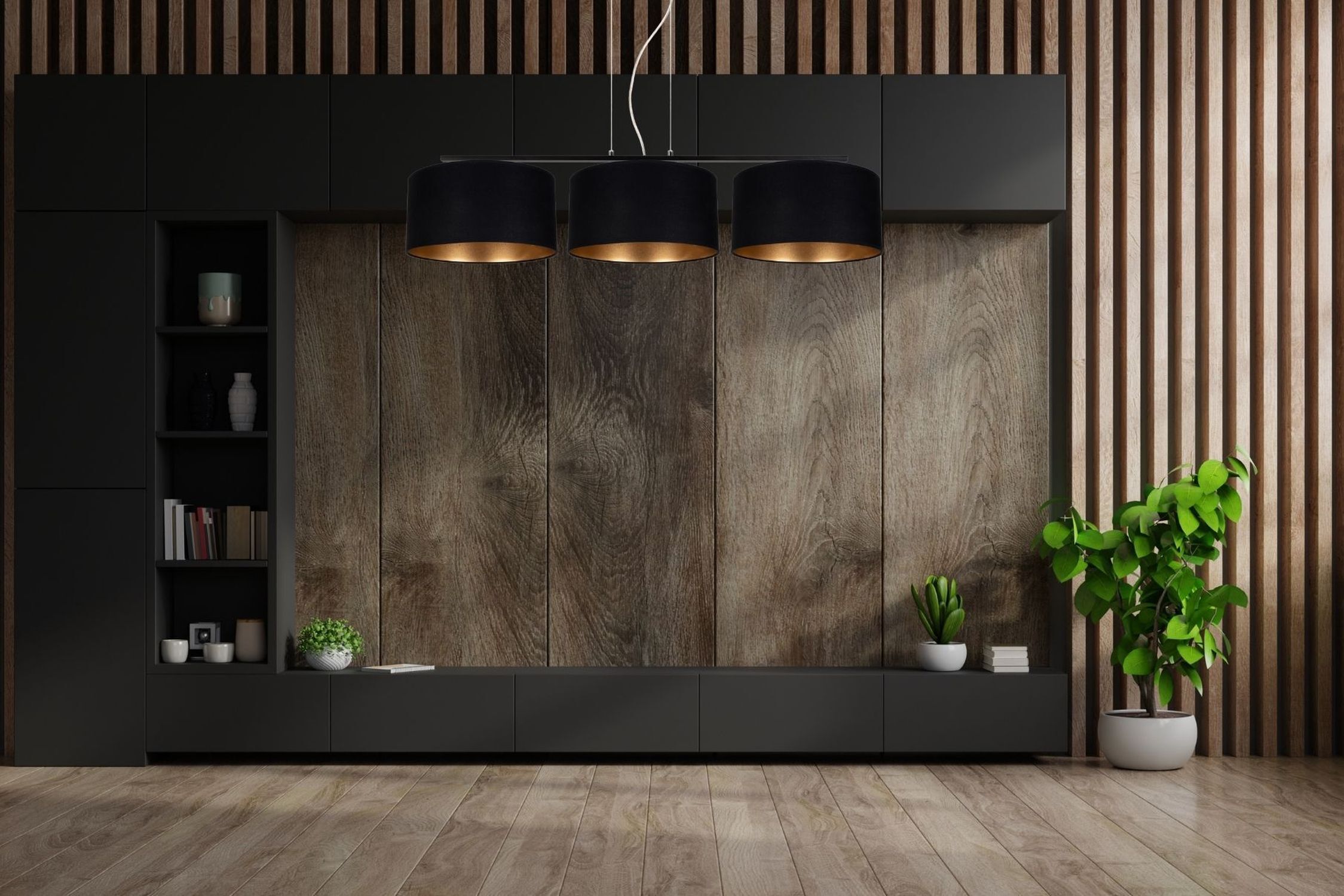 Drinnen, Innenarchitektur, Paneele aus Holz, Pflanze