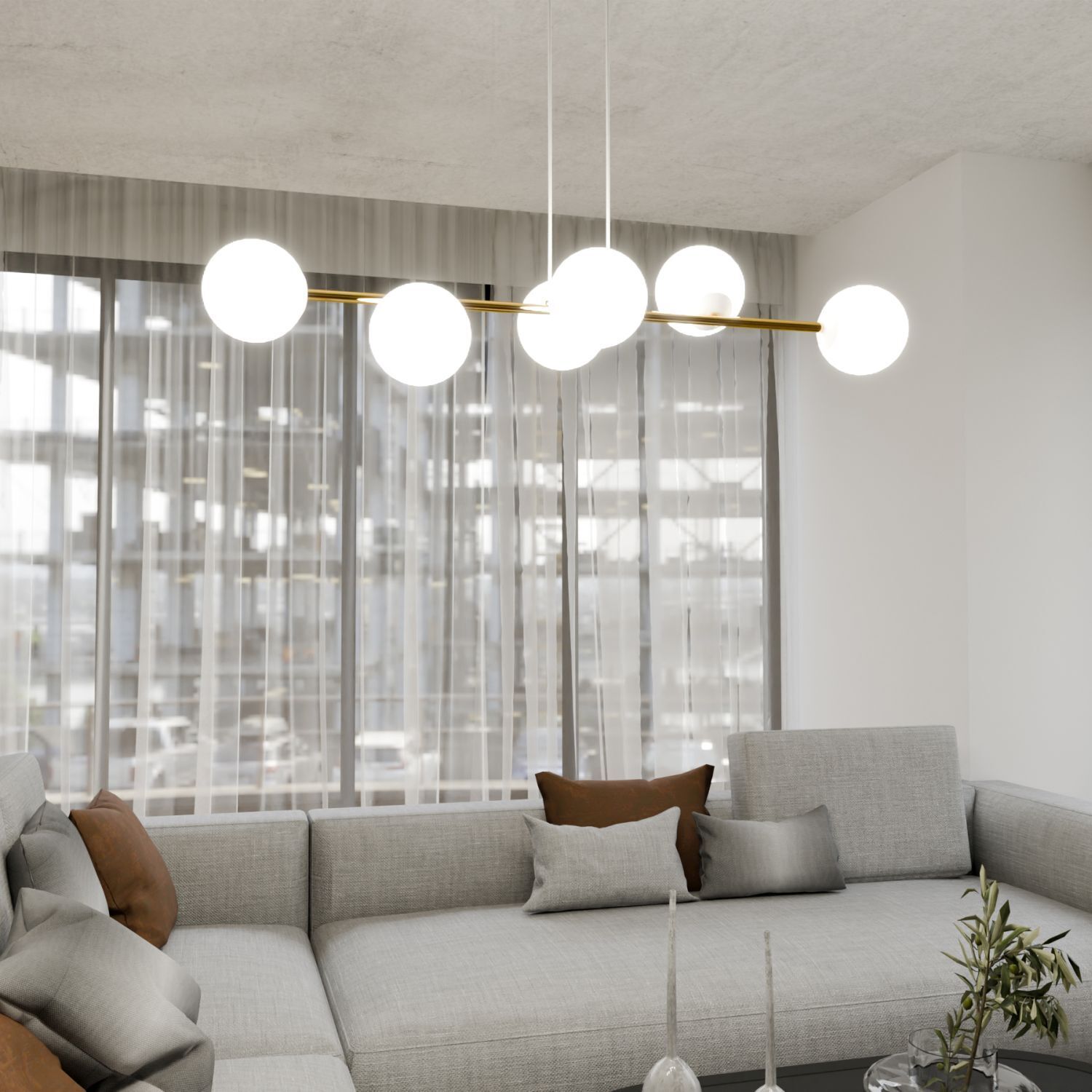Hängelampe Metall Glas in Weiß Gold 110 cm lang