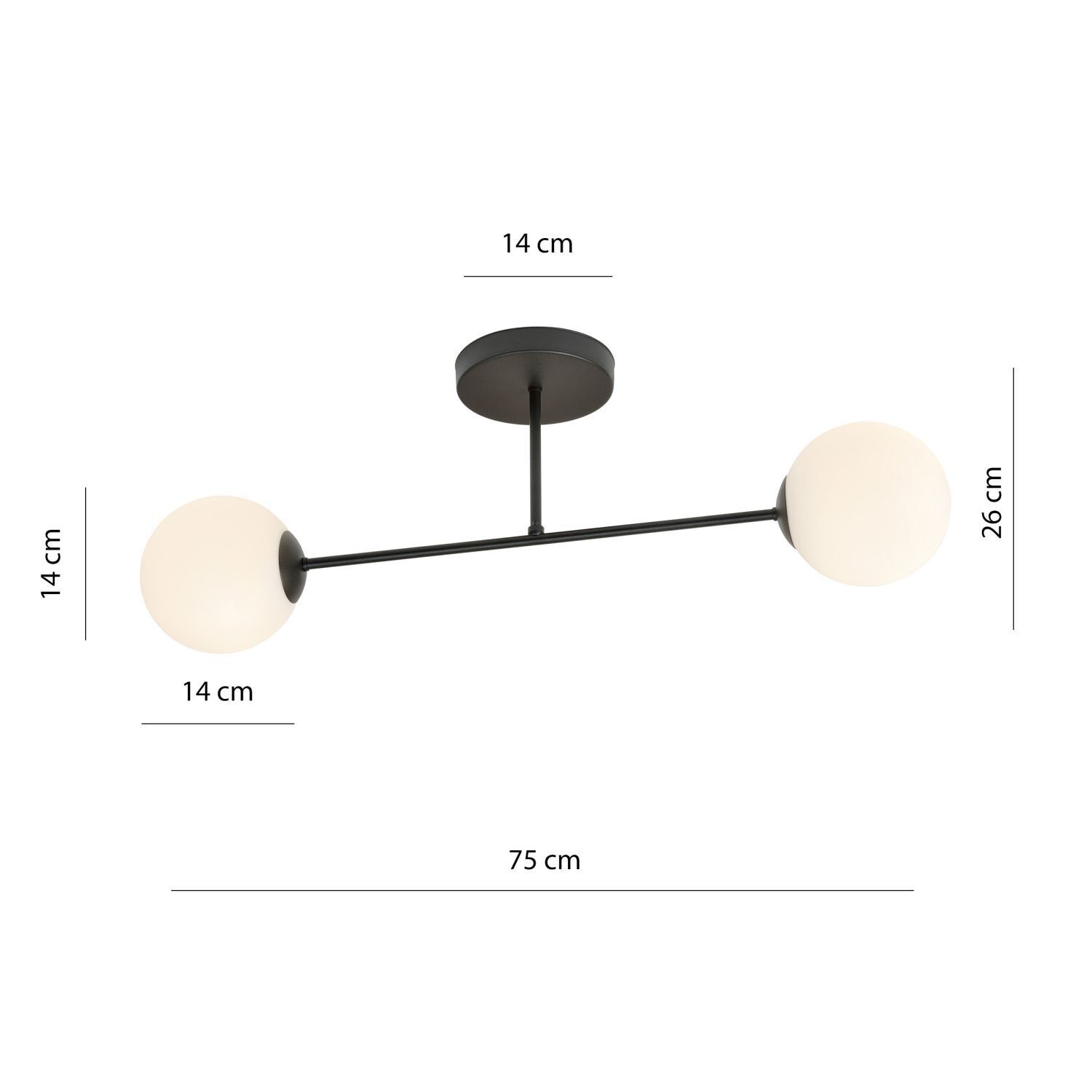 Deckenleuchte länglich 55 cm 2-flammig Glas Metall