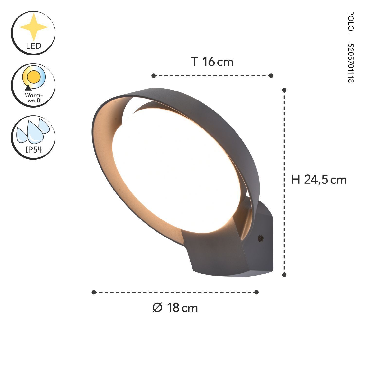 LED Außenwandlampe Aluminium IP54 15 W 1100 lm H:16 cm