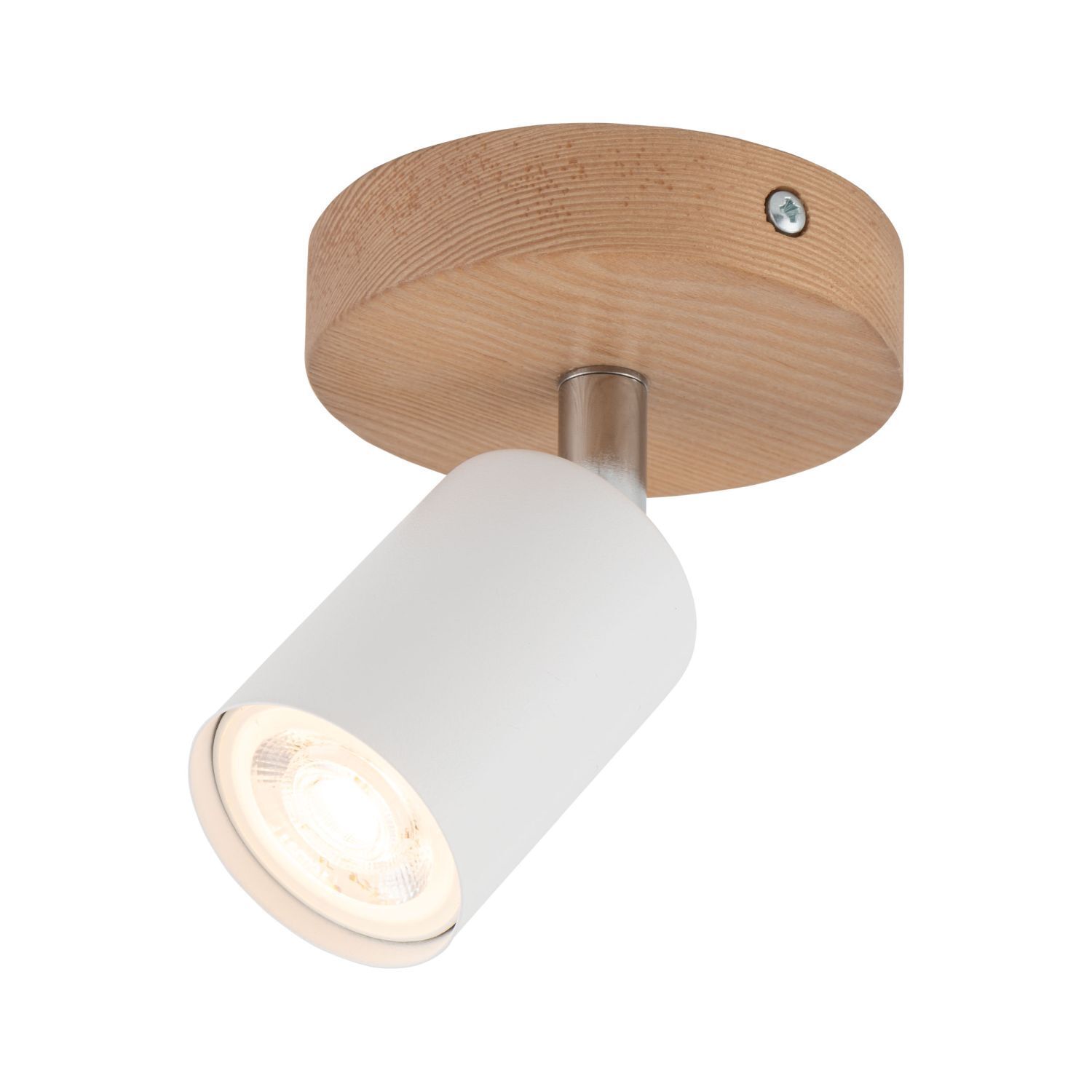 Spot Lampe Holz Metall Ø 10 cm schwenkbar Weiß Natur