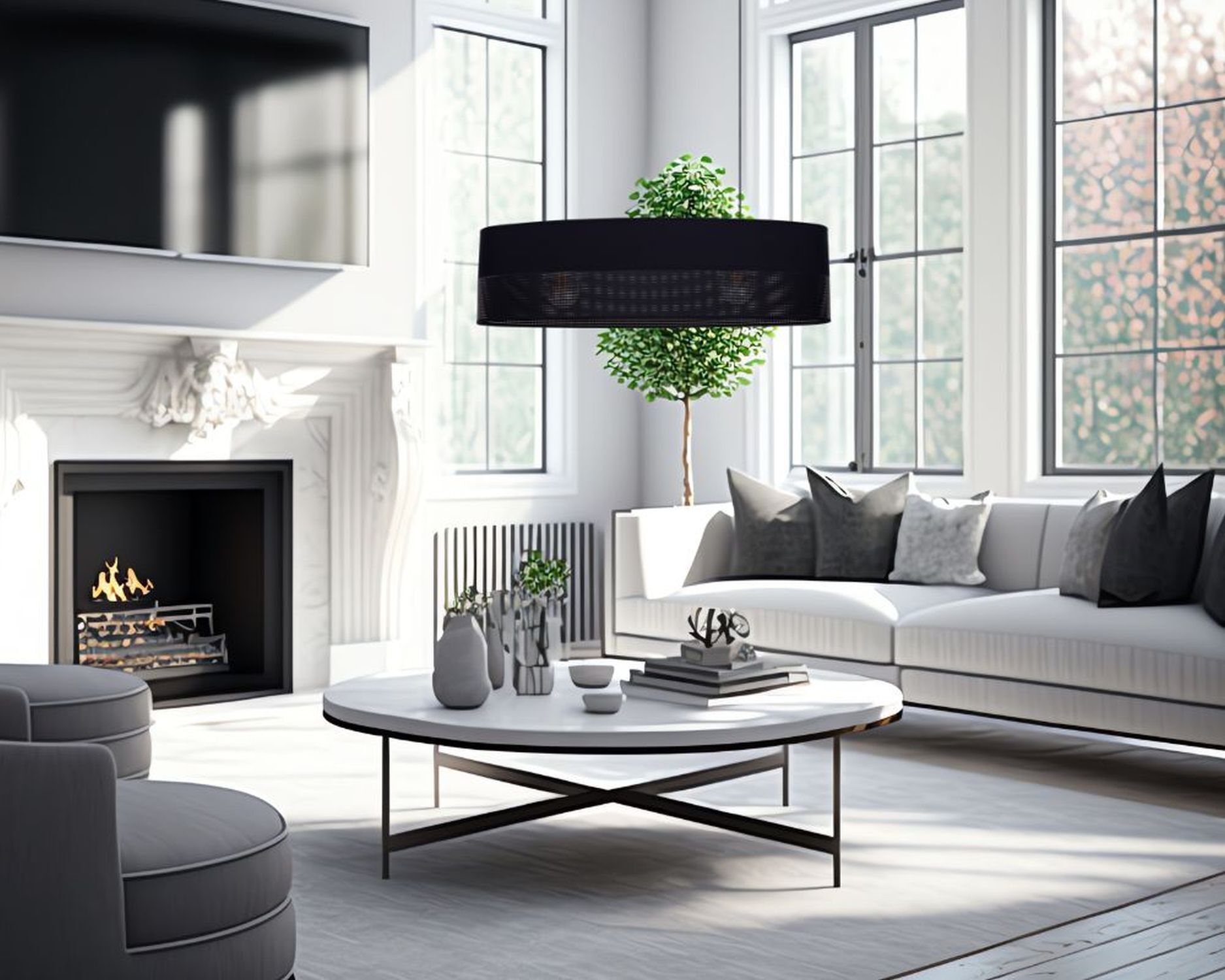 Gemütliche Hängelampe Stoff Schwarz 2-flammig E27 70 cm Kaffeetisch, Tabelle, Wohnzimmer, Kamin, Couch