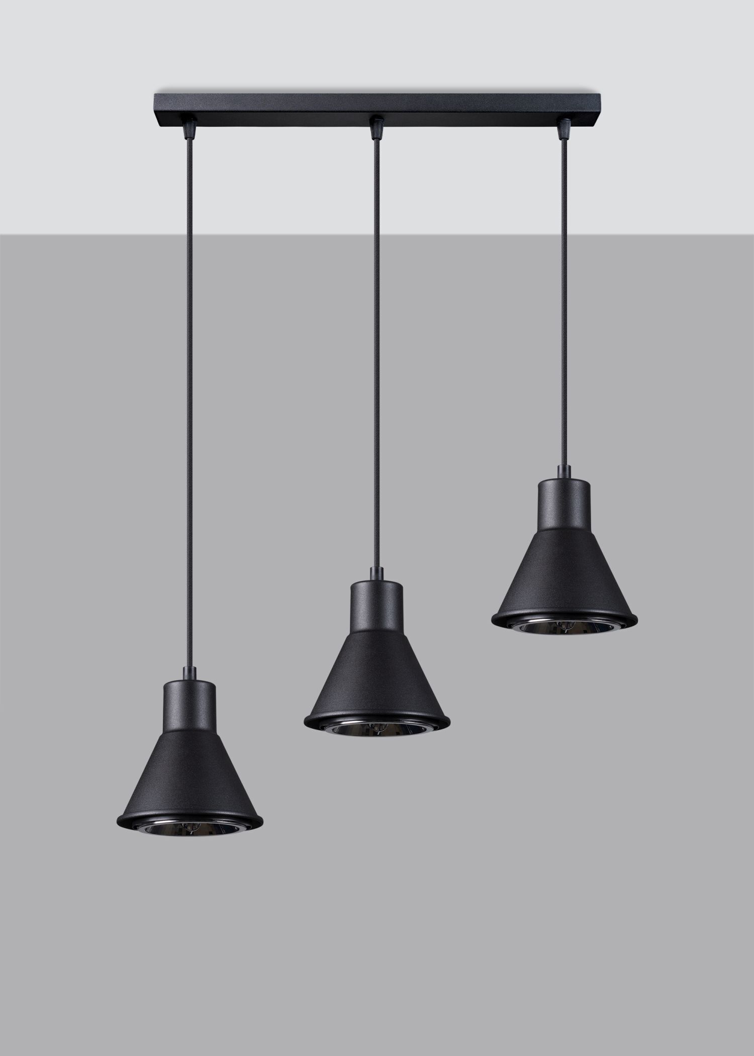 Pendelleuchte 3-flammig Retro ES111 Metall Schwarz