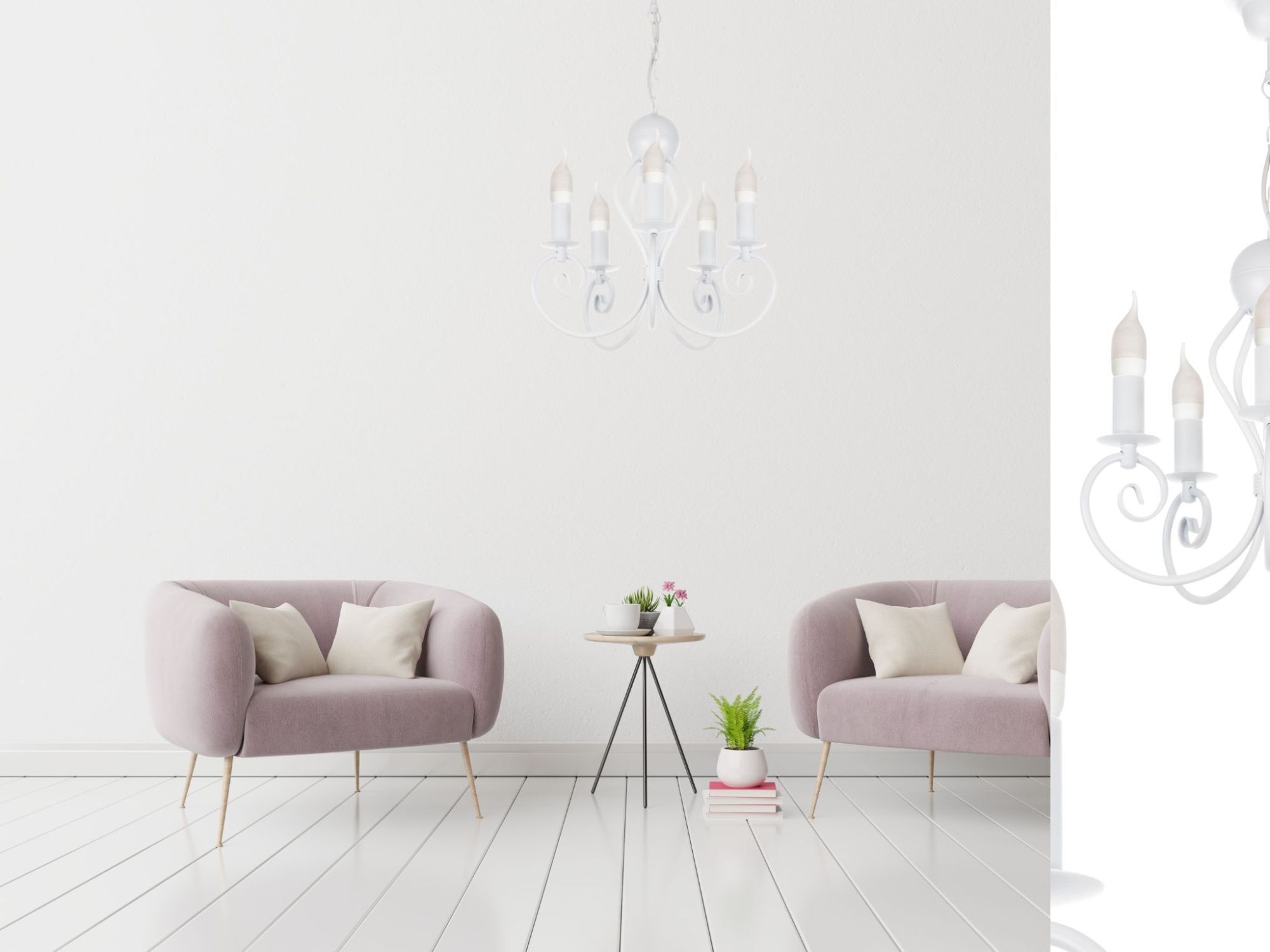 Vintage Kronleuchter Weiß E14 5-flammig Klassisch Wohnzimmer, Lampe, Innenarchitektur, Couch, Dekoration für Zuhause