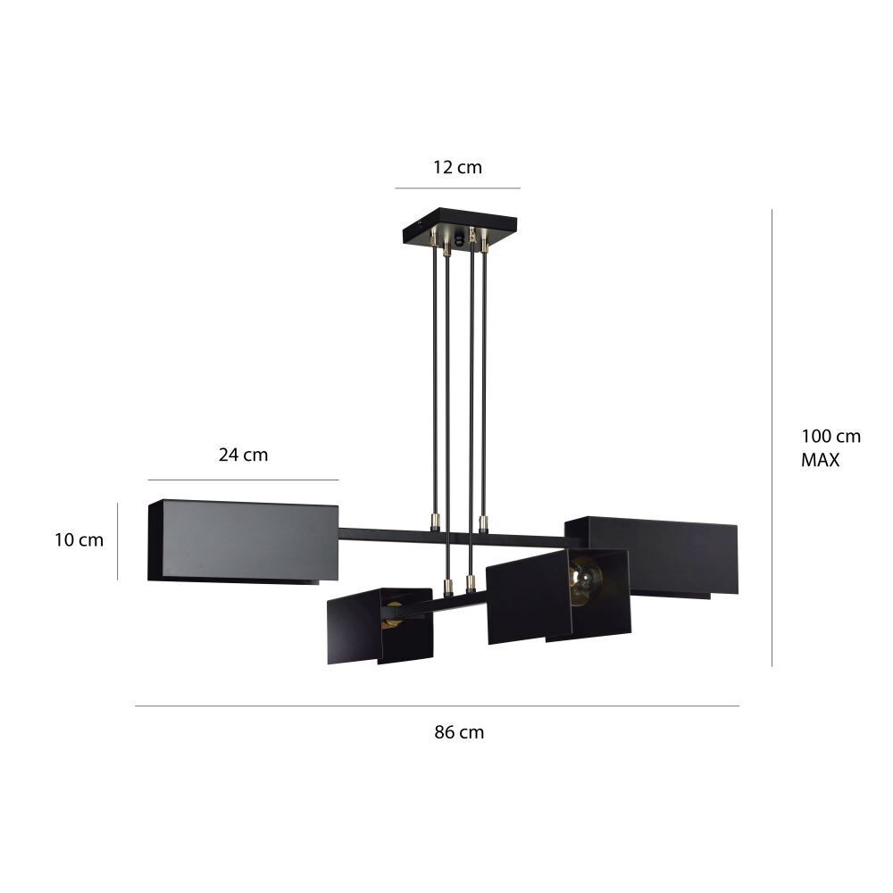 Pendelleuchte Metall Modern Design 4x E27 Schwarz