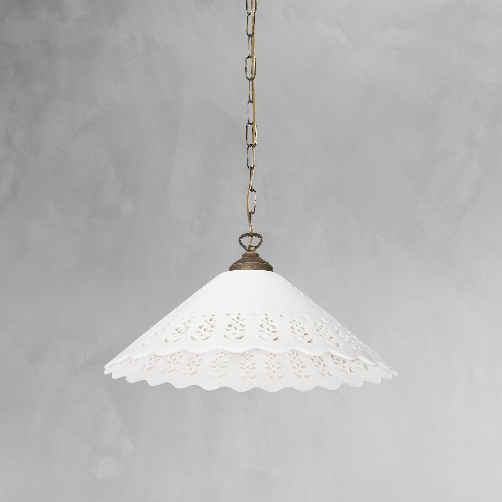 Hängeleuchte Keramik Messing Ø 40,5 cm Weiß Bronze antik E27 Leuchter, Lampe