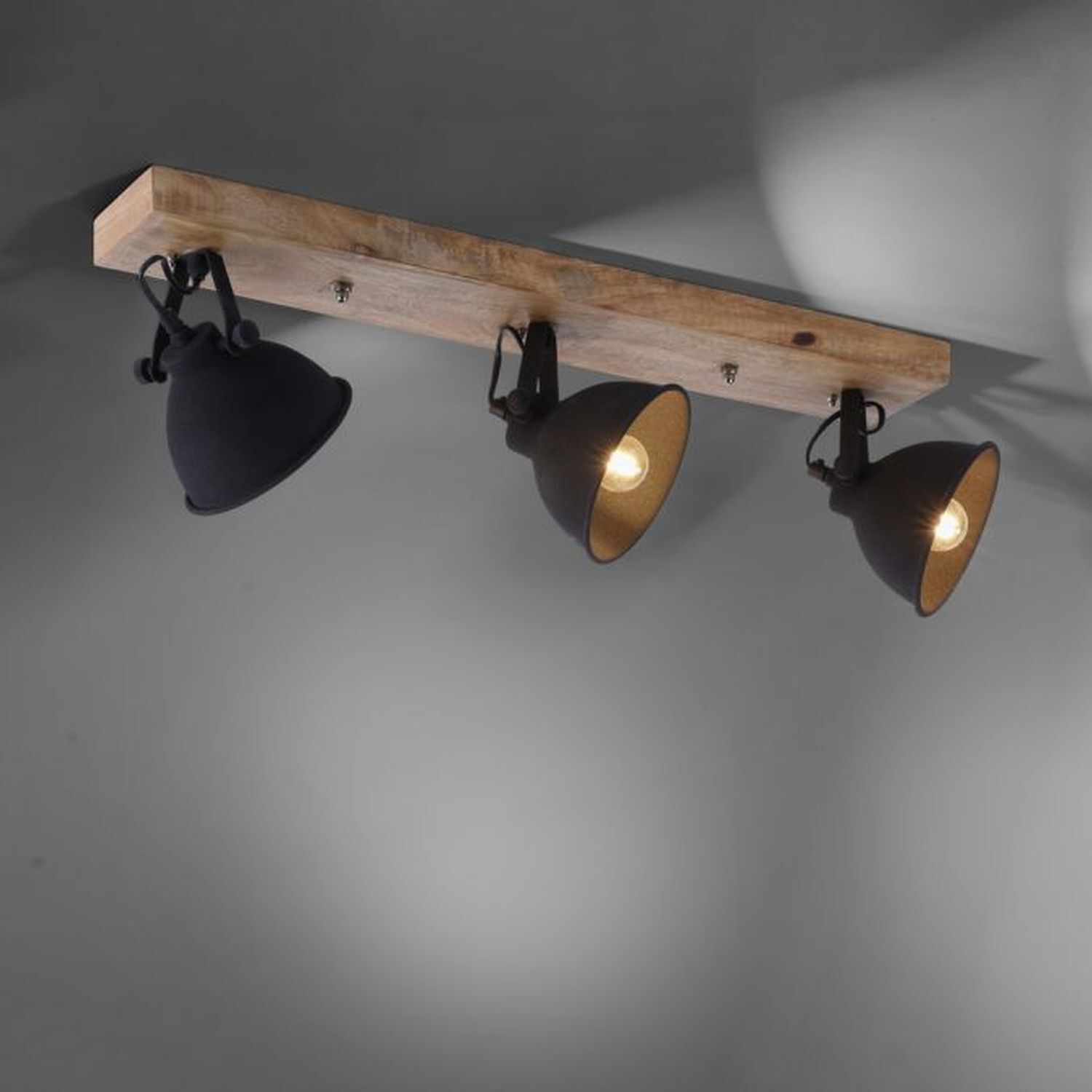 Industrial Deckenspot Holz Metall Schwarz E14 74 cm Beleuchtung, Lampe
