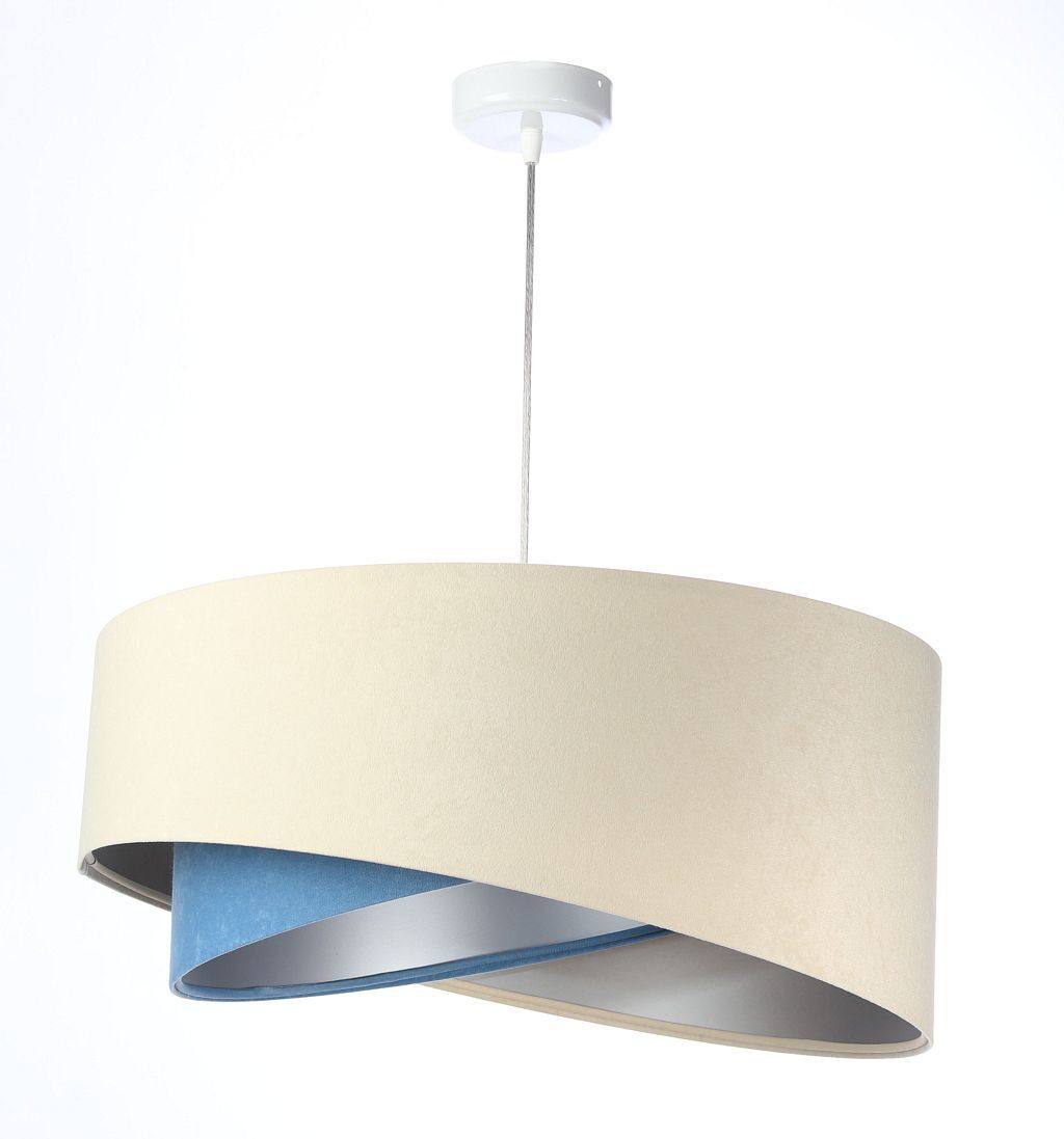 Hängelampe rund D: 50 cm Stoff Creme Blau Silber E27 Modern