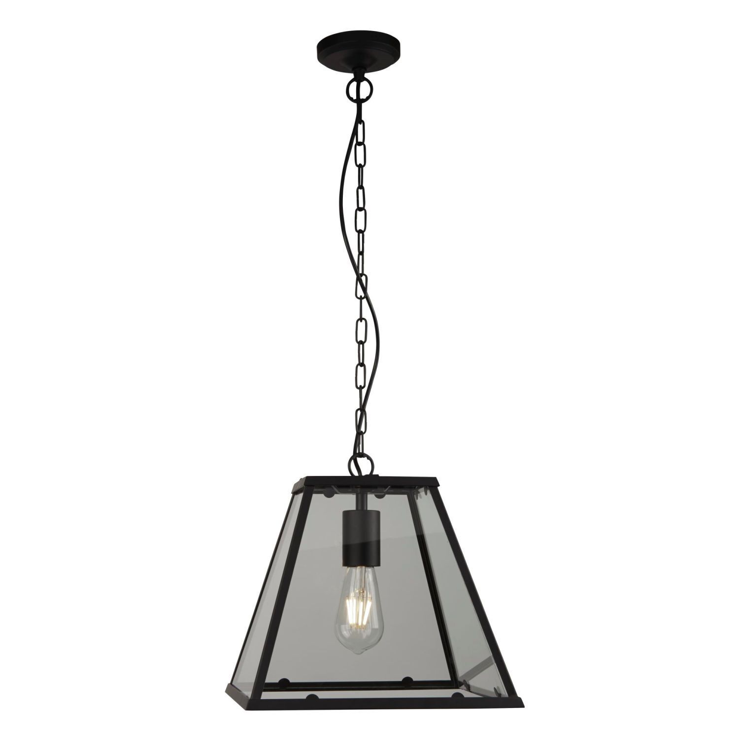 Hängelampe Schwarz Klar B: 30 cm E27 Glas Metall E27