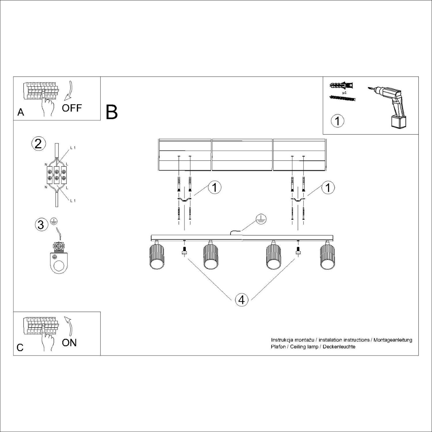 Moderner Deckenstrahler 4-flammig GU10 B: 81 cm in Creme