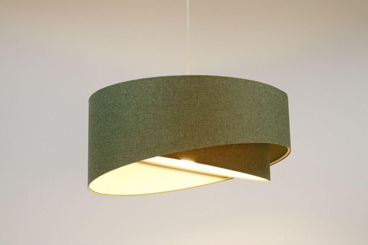 Hängelampe E27 rund D: 40 cm in Grün Stoff Modern