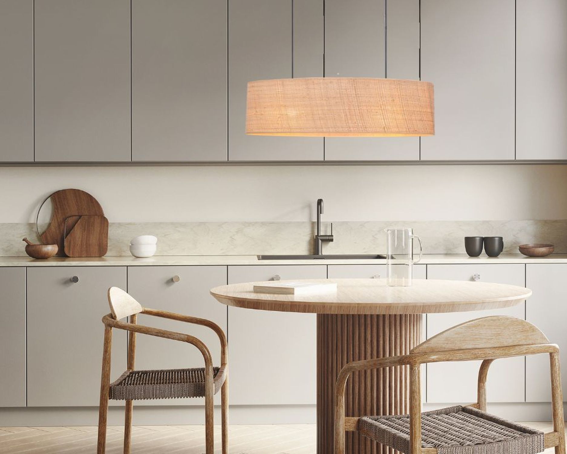 Gemütliche Hängelampe Stoff Schwarz Natur 2-flammig E27 Drinnen, Innenarchitektur, Küche