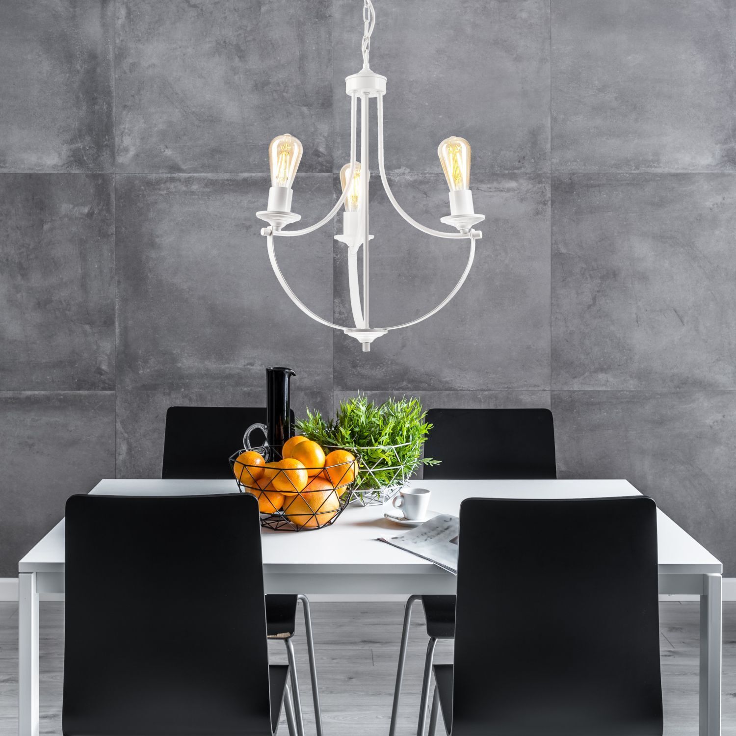 Kronleuchter Weiß 3-flammig E27 Ø 42 cm Metall Rustikal