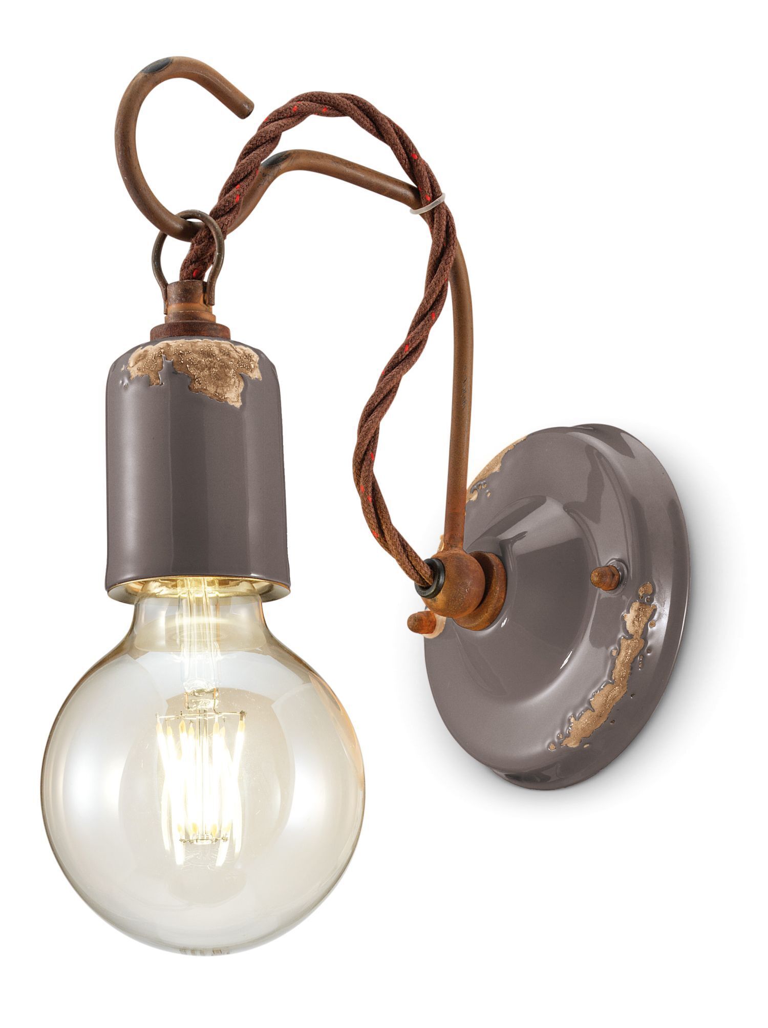 Wandlampe Metall E27 18 cm hoch Taupe Shabby Antik