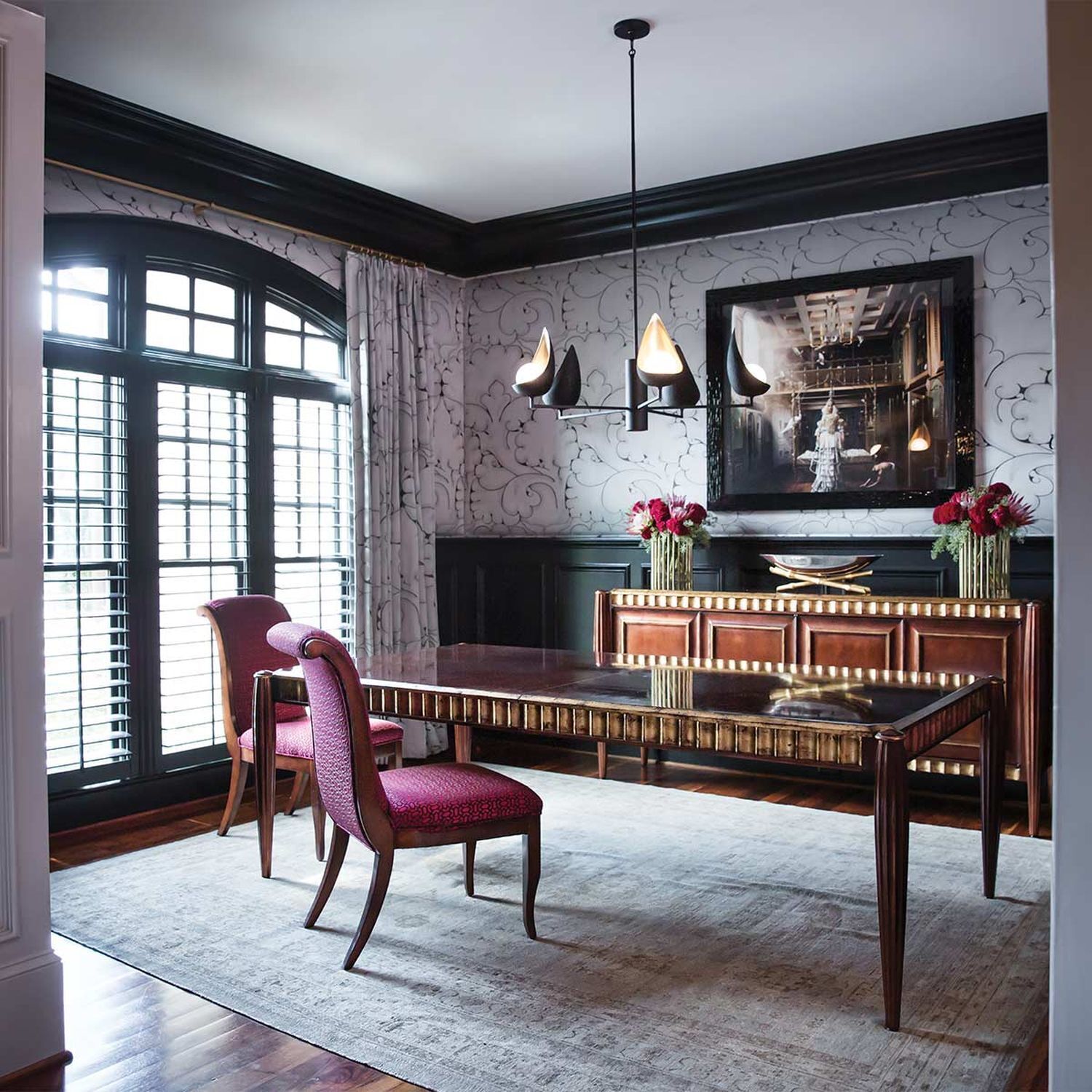 LED Kronleuchter Schwarz Gold Weiß Ø 91,4 cm verstellbare Höhe Speisesaal, Esstisch, Tisch, Dekoration für Zuhause, Innenarchitektur