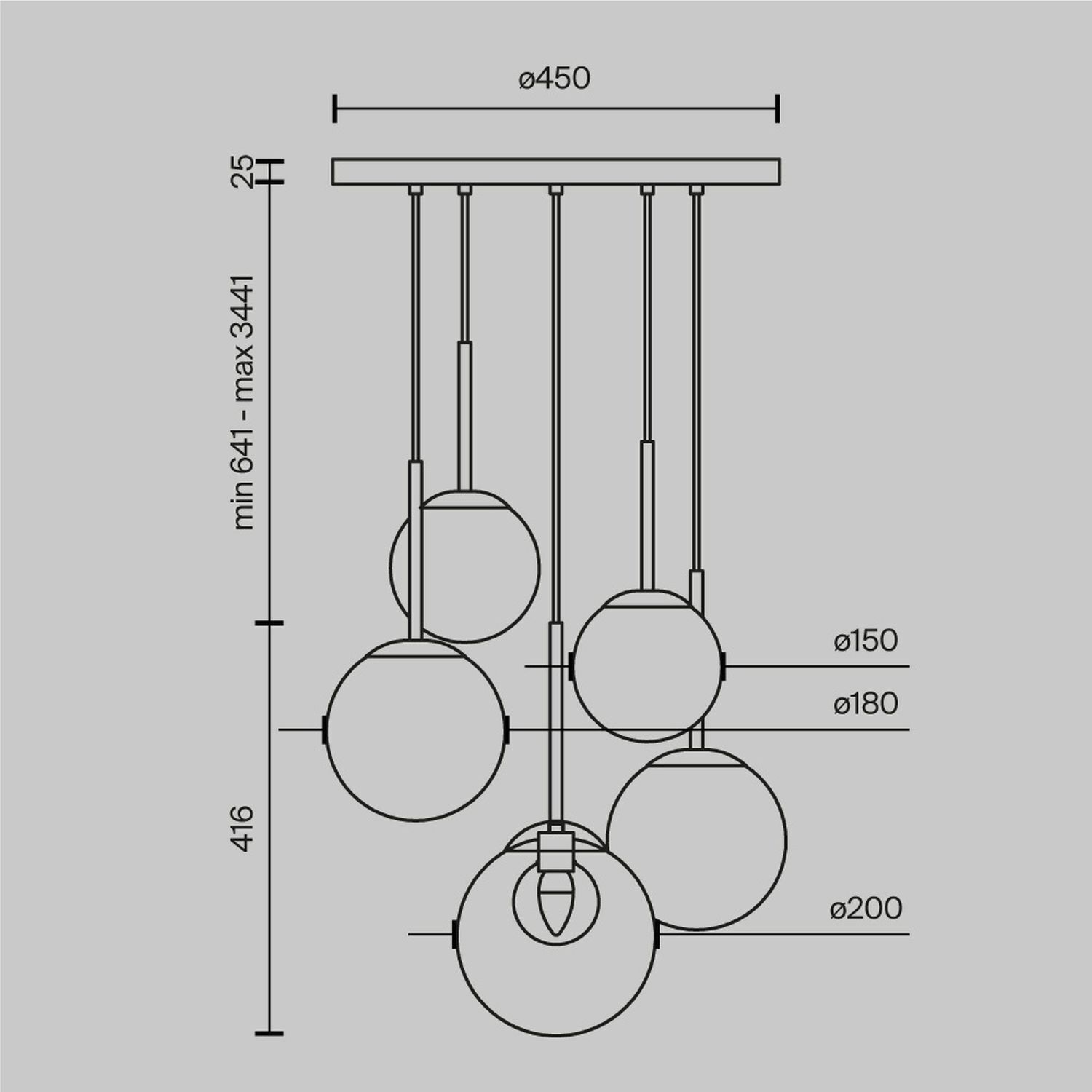 Pendelleuchte Metall Glas G9 Ø 58 cm H: max. 344,1 cm