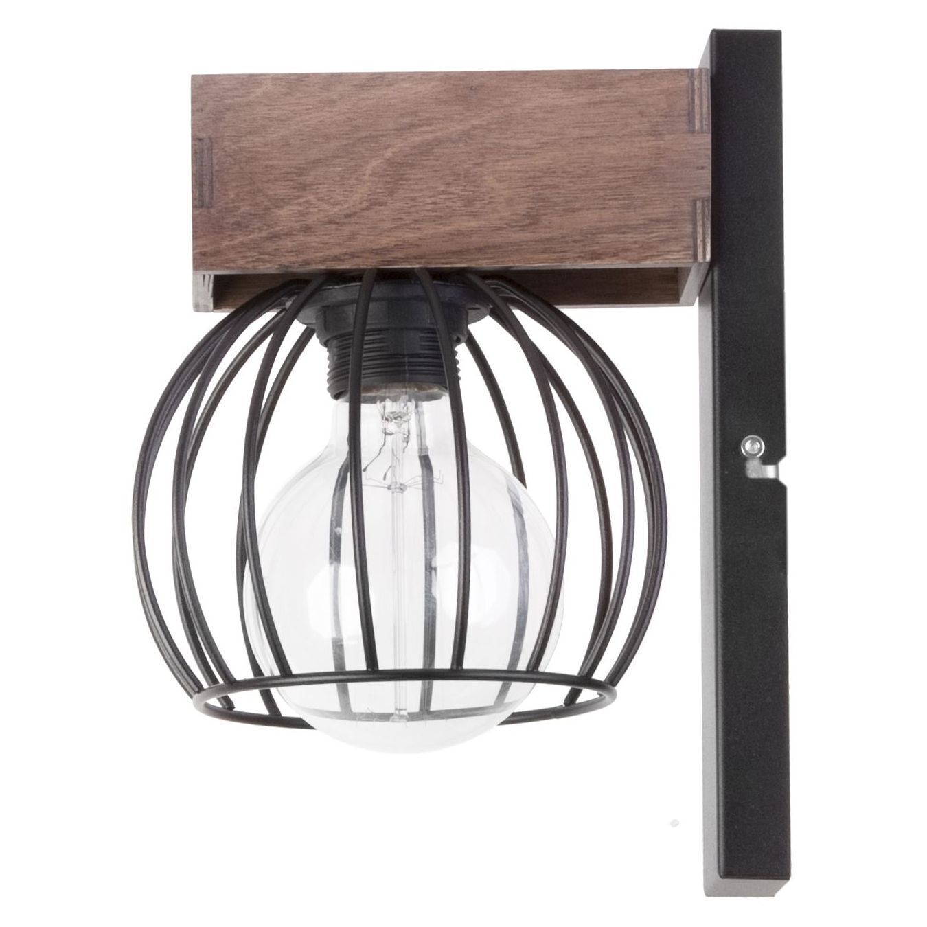 Schwarze Wandlampe Metall Holz E27 H:25 cm wohnlich