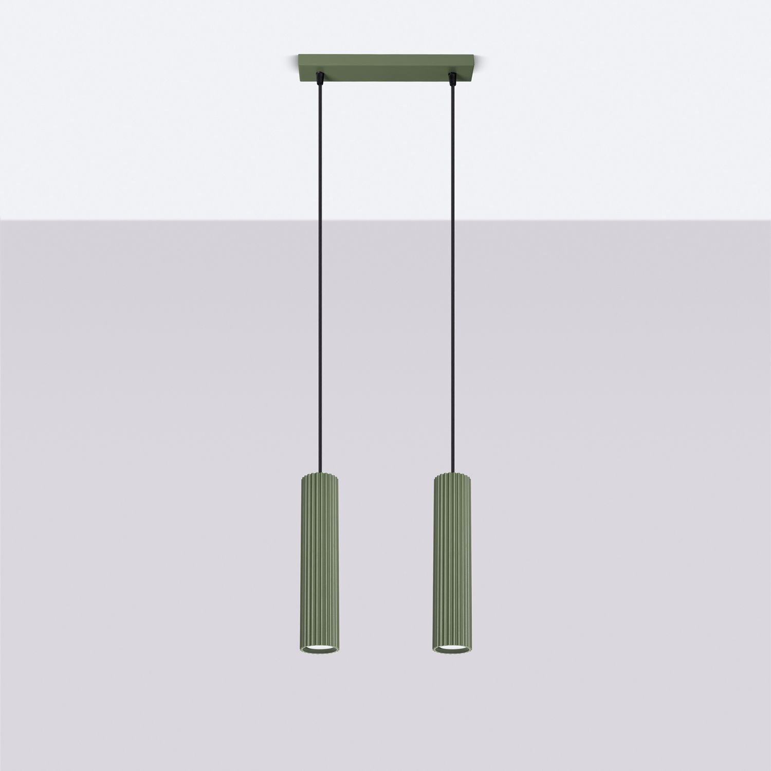 Hängeleuchte 30 cm breit 2-flammig GU10 Grün Modern aus Alu